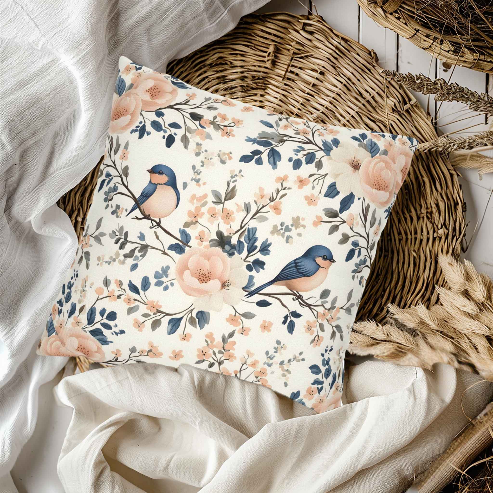 Bird Throw Pillow – Romantic Pastel Home Accent | Sweet Song