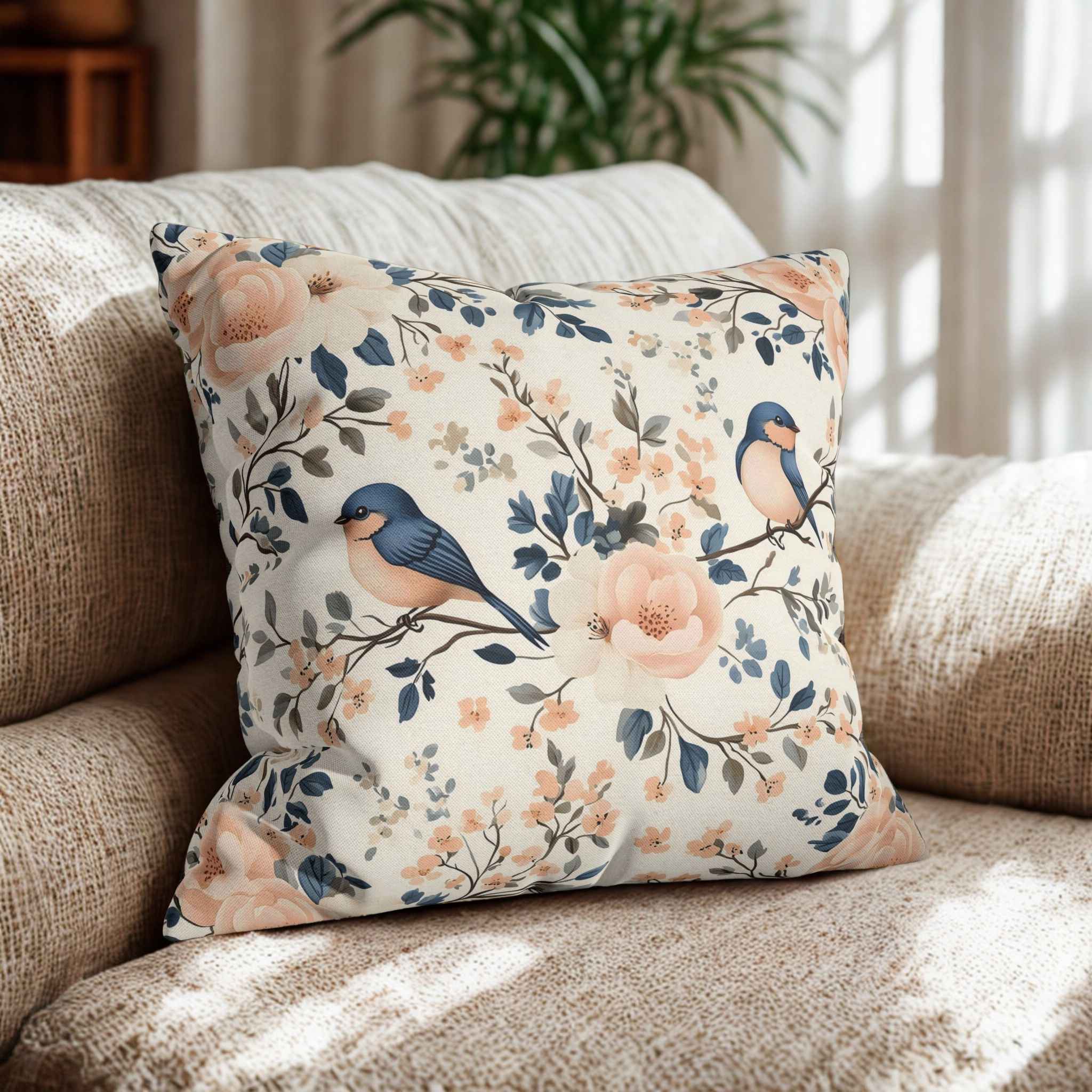 Bird Throw Pillow – Romantic Pastel Home Accent | Sweet Song