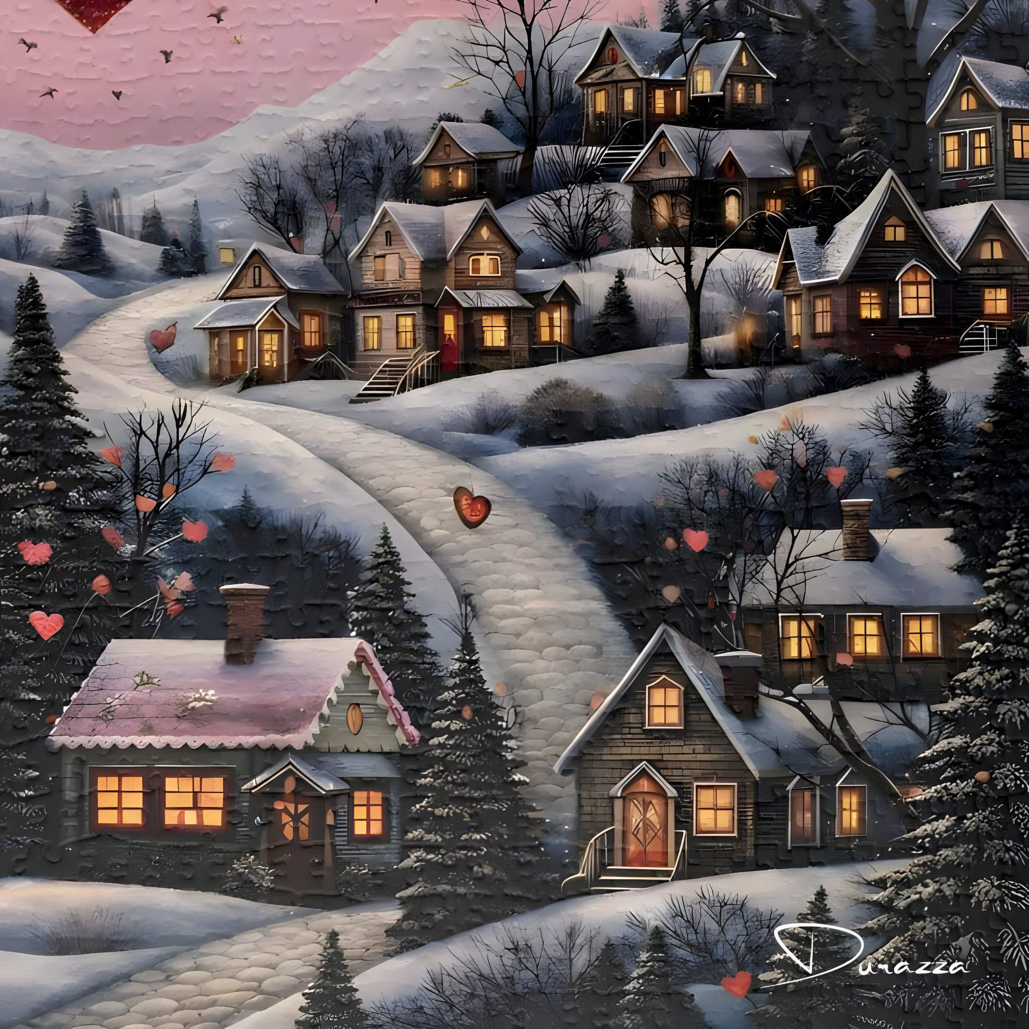 Romantic Village Jigsaw Puzzle 500 Piece | Valentines Cottage – Durazza