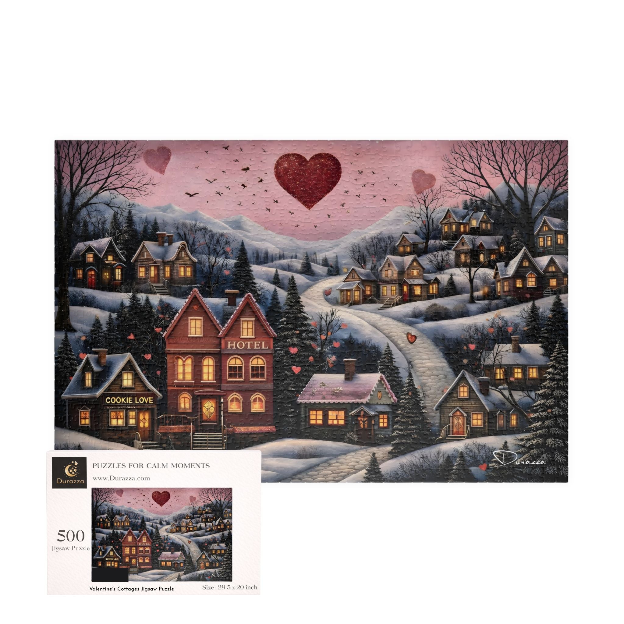 Romantic Village Jigsaw Puzzle 500 Piece | Valentines Cottage – Durazza