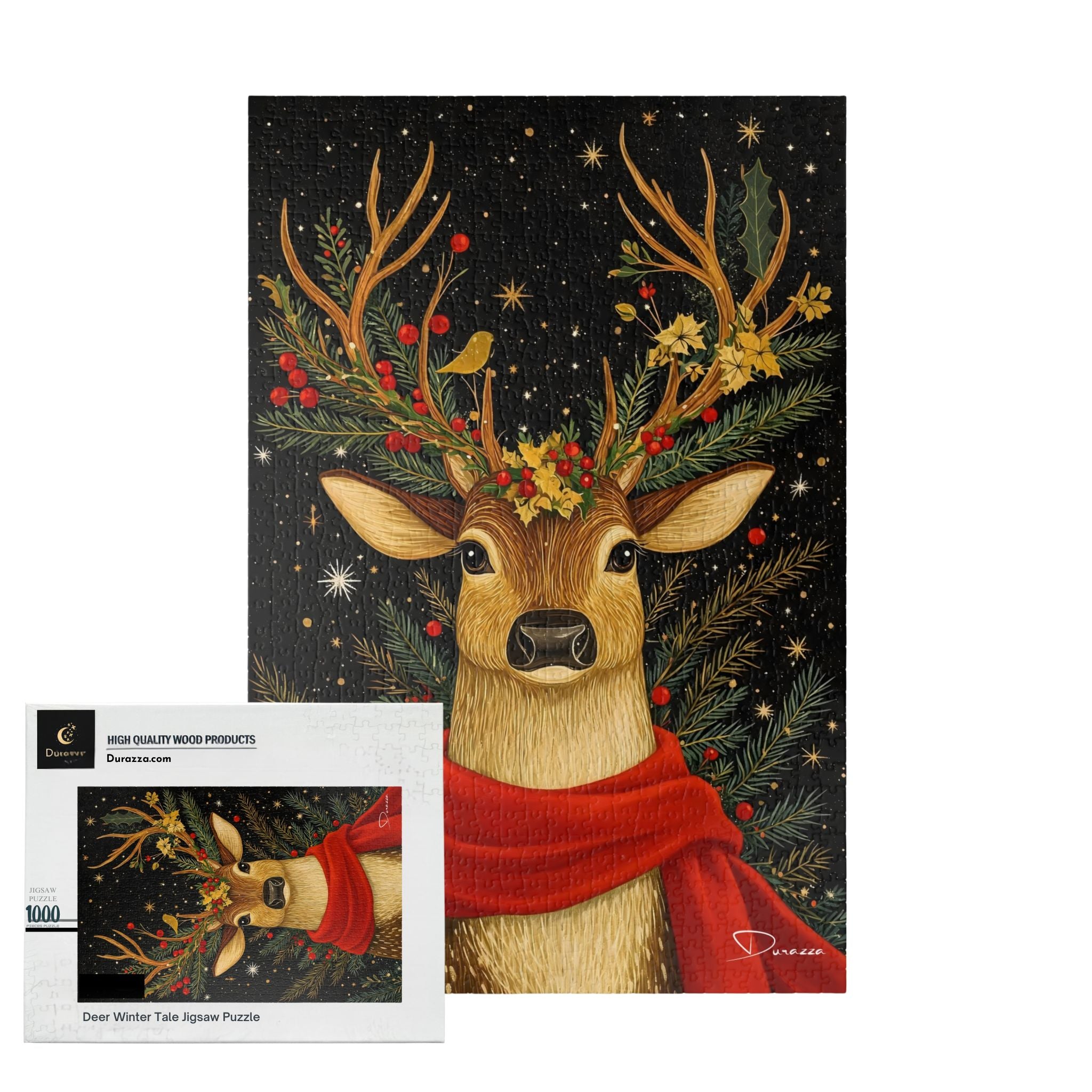 Christmas Deer Jigsaw Puzzle – 500/1000 Piece | Deer's Winter Tale – Durazza