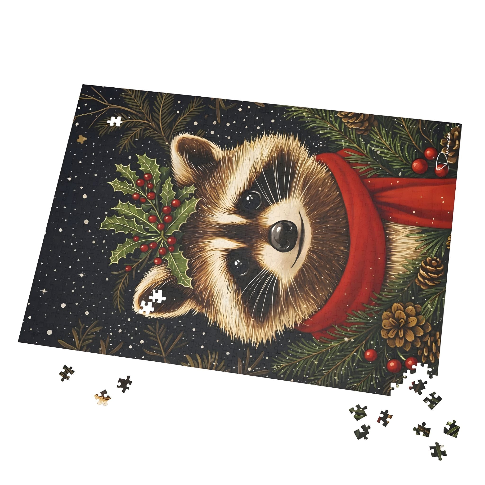 Christmas Raccoon Jigsaw Puzzle 500/1000 Piece - Raccoon's Winter Tale | Durazza