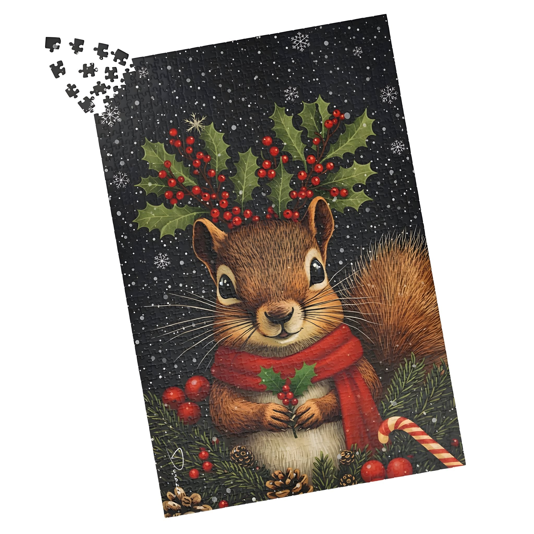Christmas Squirrel Jigsaw Puzzle – 500/1000 Pc. Squirrel’s Winter Tale | Durazza