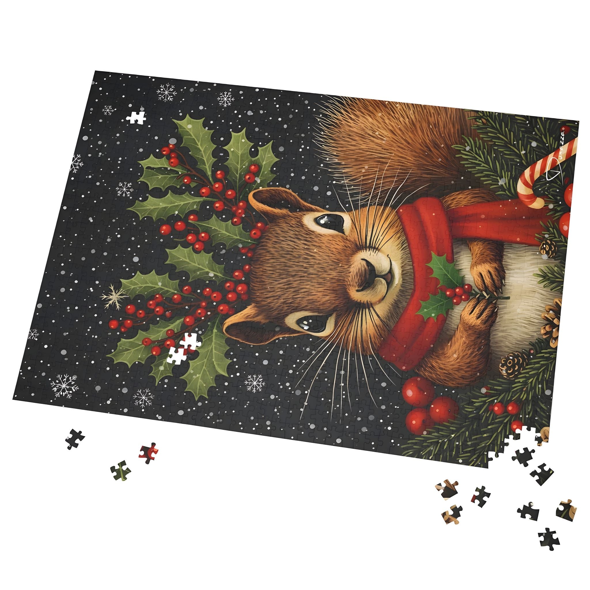 Christmas Squirrel Jigsaw Puzzle – 500/1000 Pc. Squirrel’s Winter Tale | Durazza