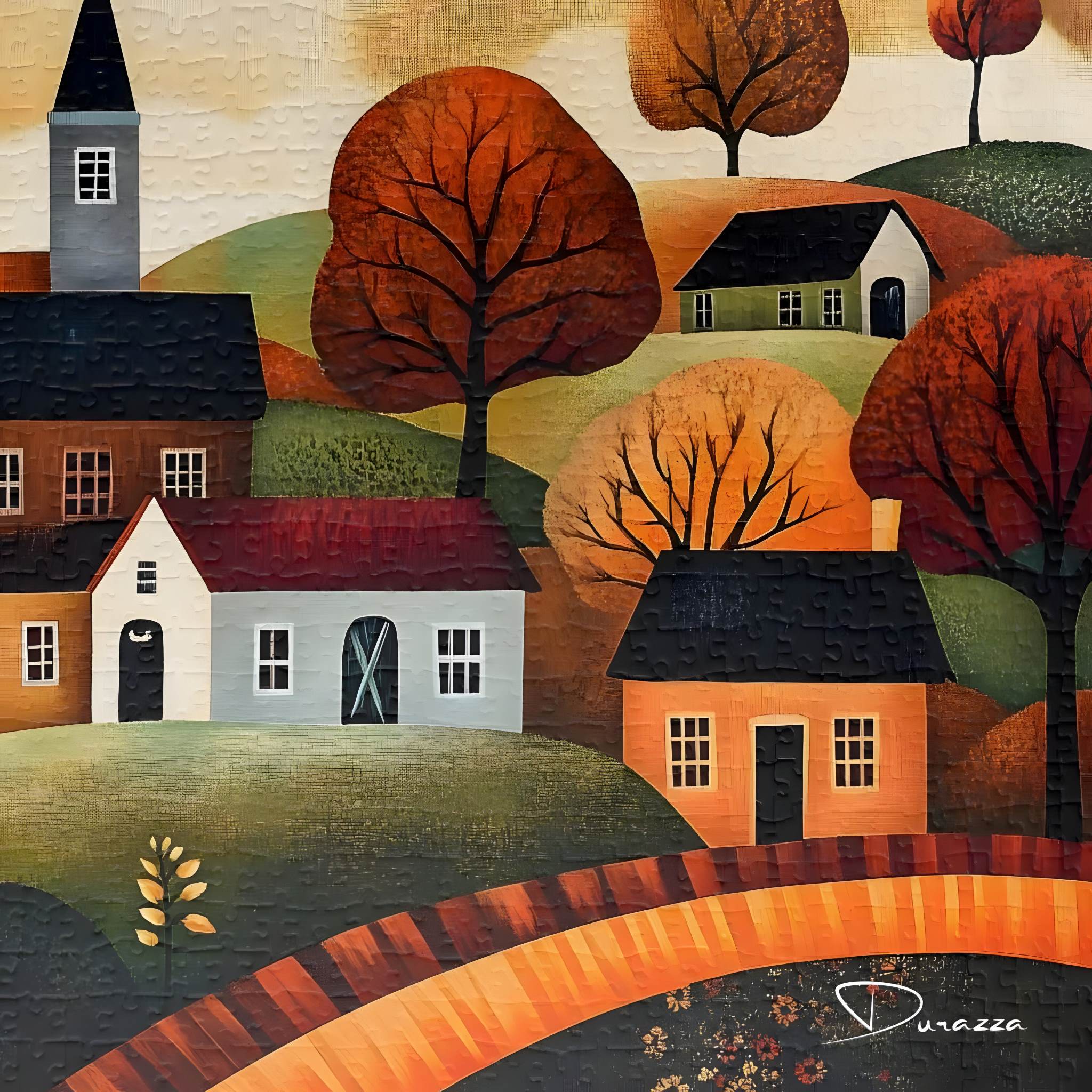 Fall Town Jigsaw Puzzle 500 or 1000 Piece | Autumn Abode - Durazza
