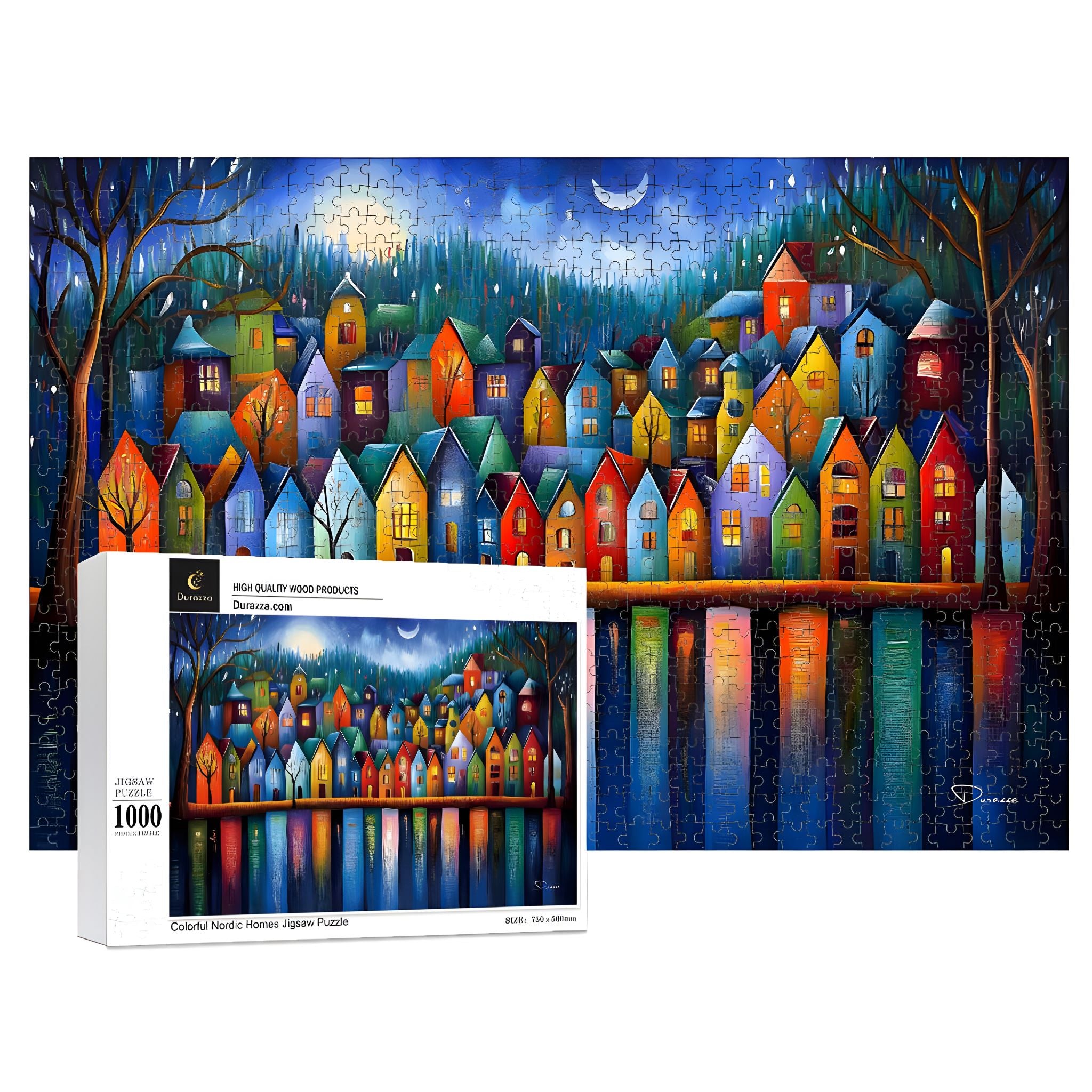 Colorful Nordic Village Jigsaw Puzzle – 1000 Piece - Colorful Nordic Homes | Durazza