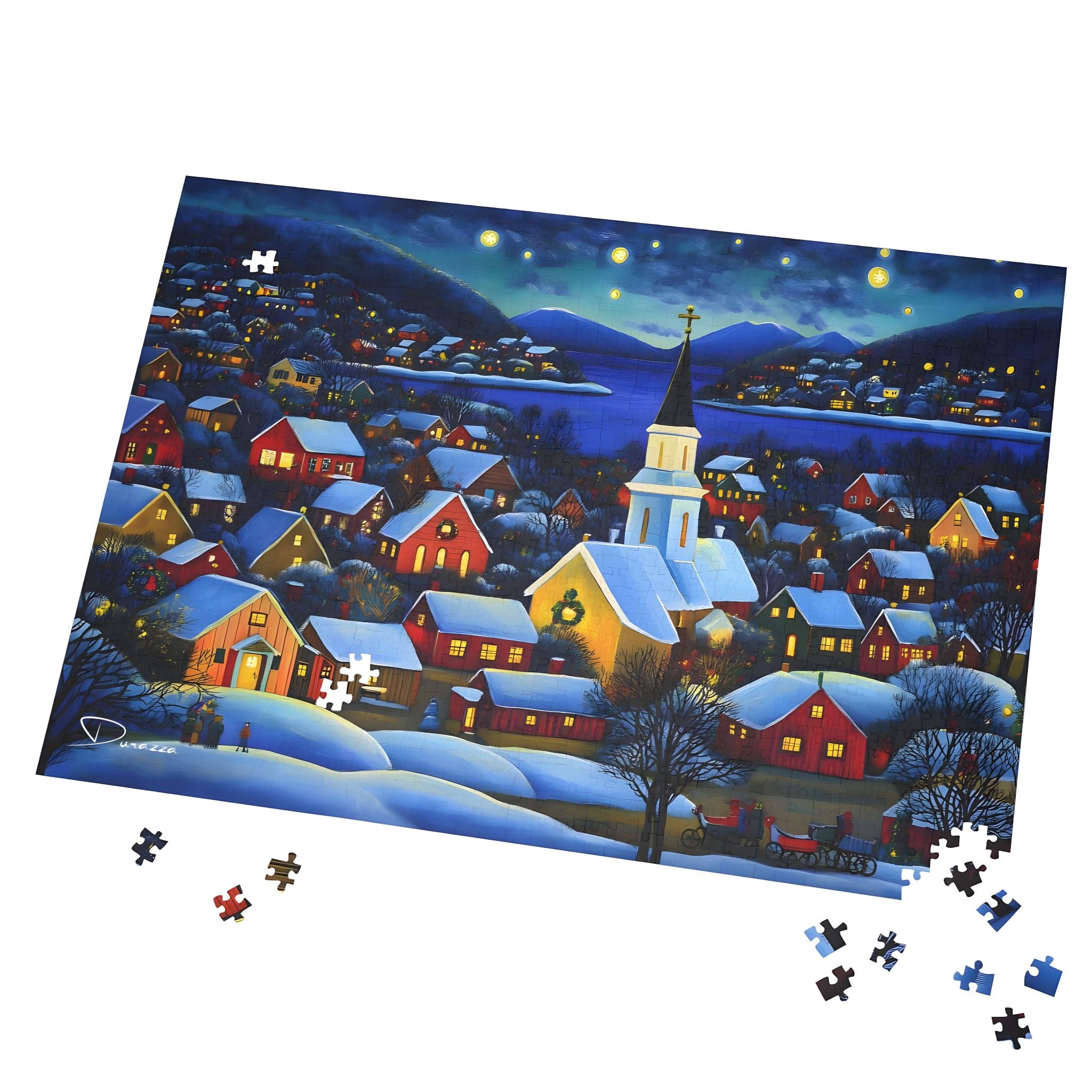 Winter Village Jigsaw Puzzle – 500 or 1000 Piece | Frost Chapel · Durazza