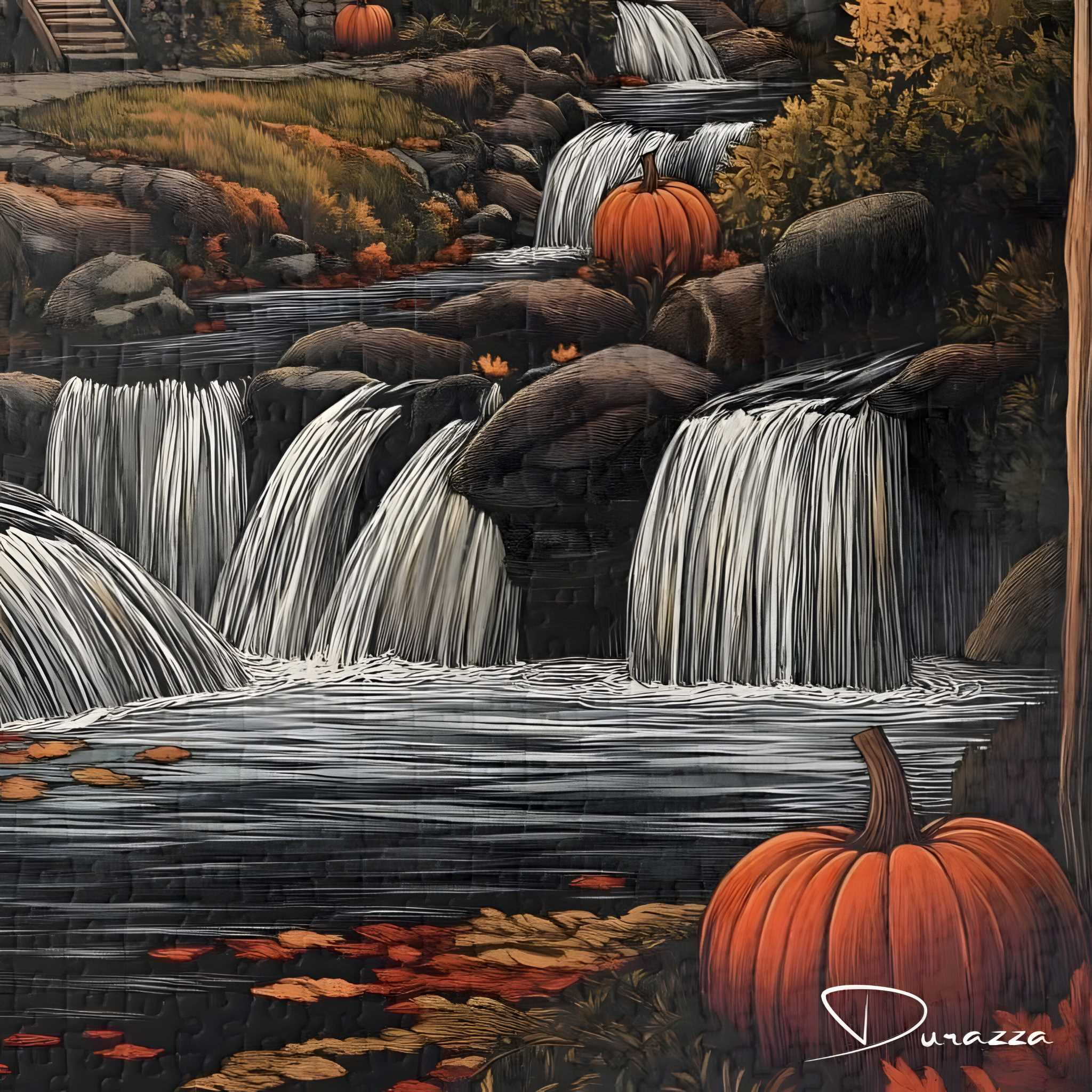 Autumn River Jigsaw Puzzle 500 Pieces | Fall Waterfall Cabin – Durazza