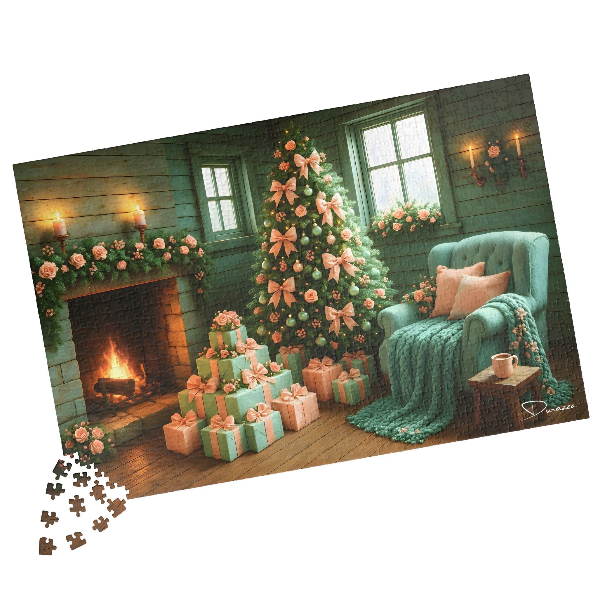 Holiday Living Room Jigsaw Puzzle – 500/1000 Pieces - Peppermint Christmas | Durazza