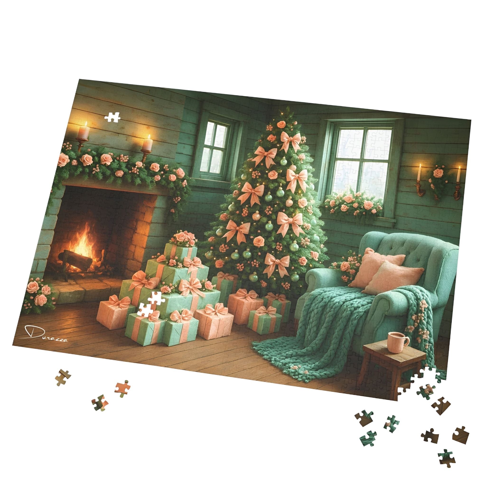 Holiday Living Room Jigsaw Puzzle – 500/1000 Pieces - Peppermint Christmas | Durazza