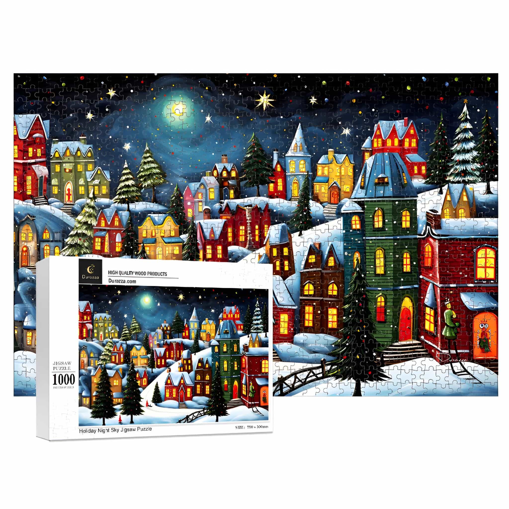 Holiday Night Sky Jigsaw Puzzle: 500 or 1000 Wooden Pieces