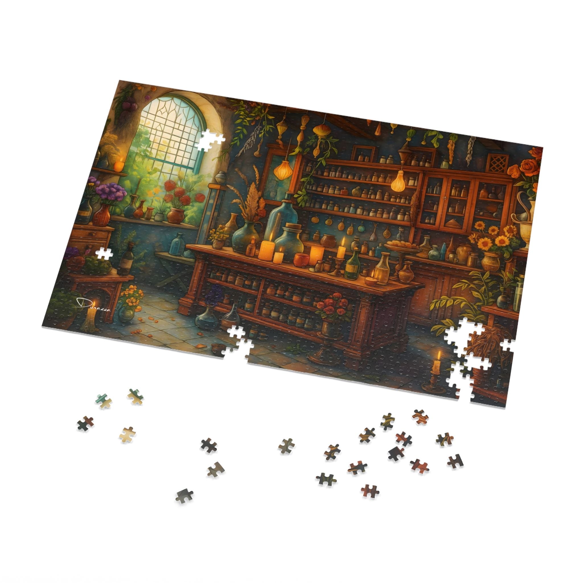 Alchemy Jigsaw puzzle with completed pieces and missing ones on a white background
