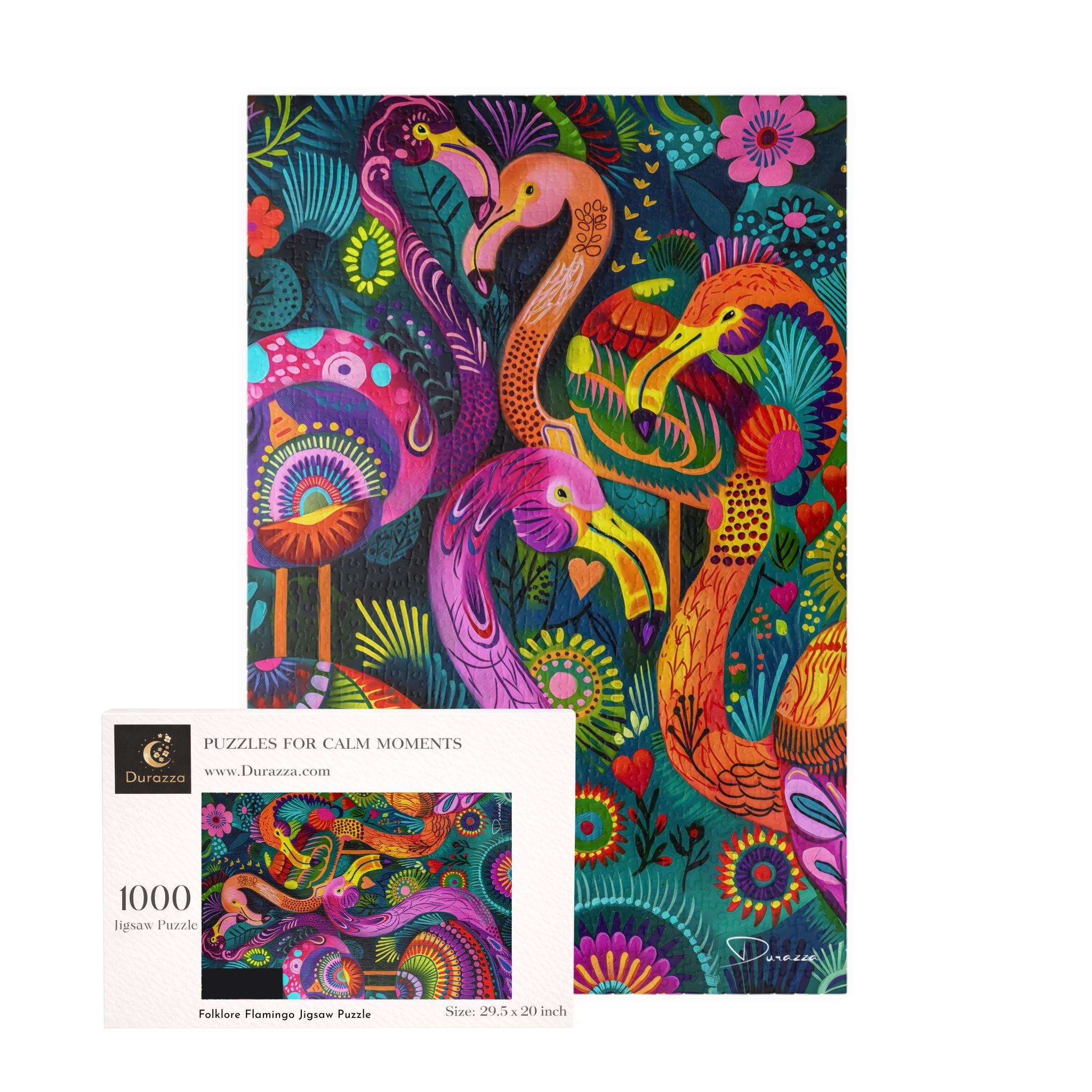 Flamingo Jigsaw Puzzle – 500 or 1000 Pieces | Folklore Flamingos - Durazza
