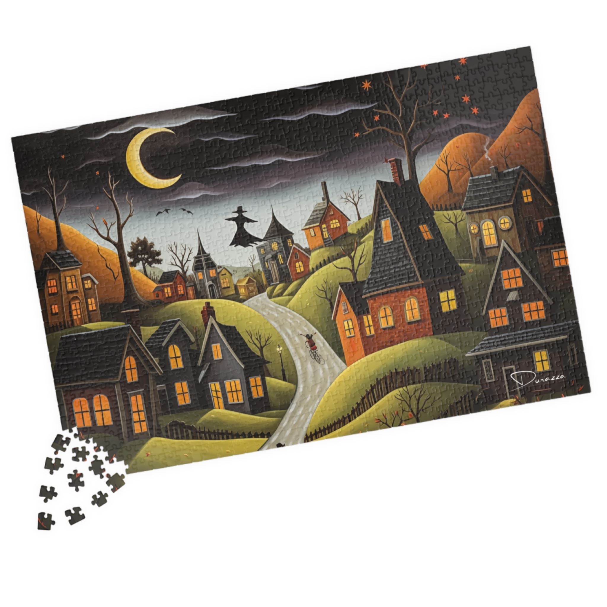 500 piece Jigsaw puzzle with a colorful village scene.