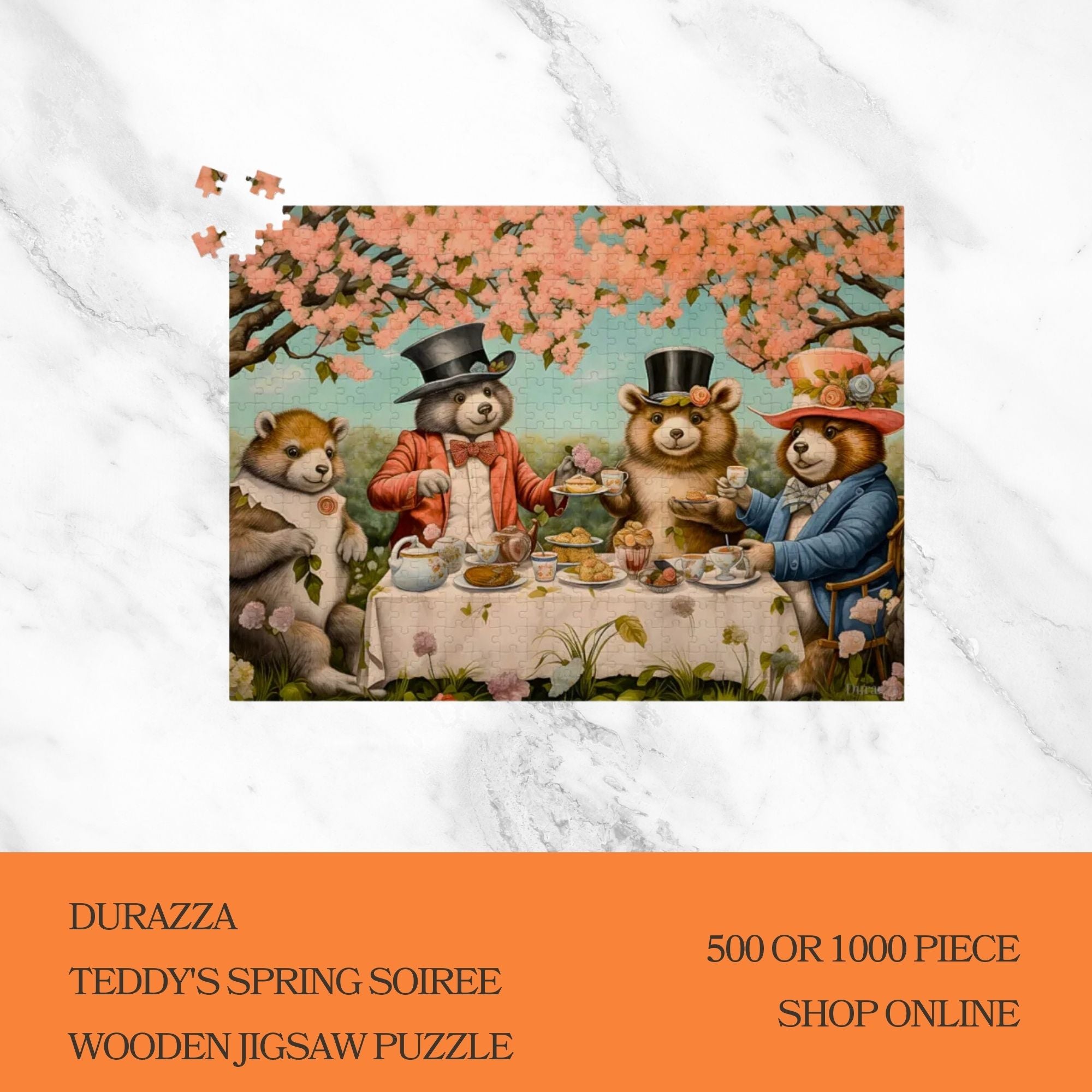 Teddy's Spring Soiree Wooden Jigsaw Puzzle 500 or 1000 Piece