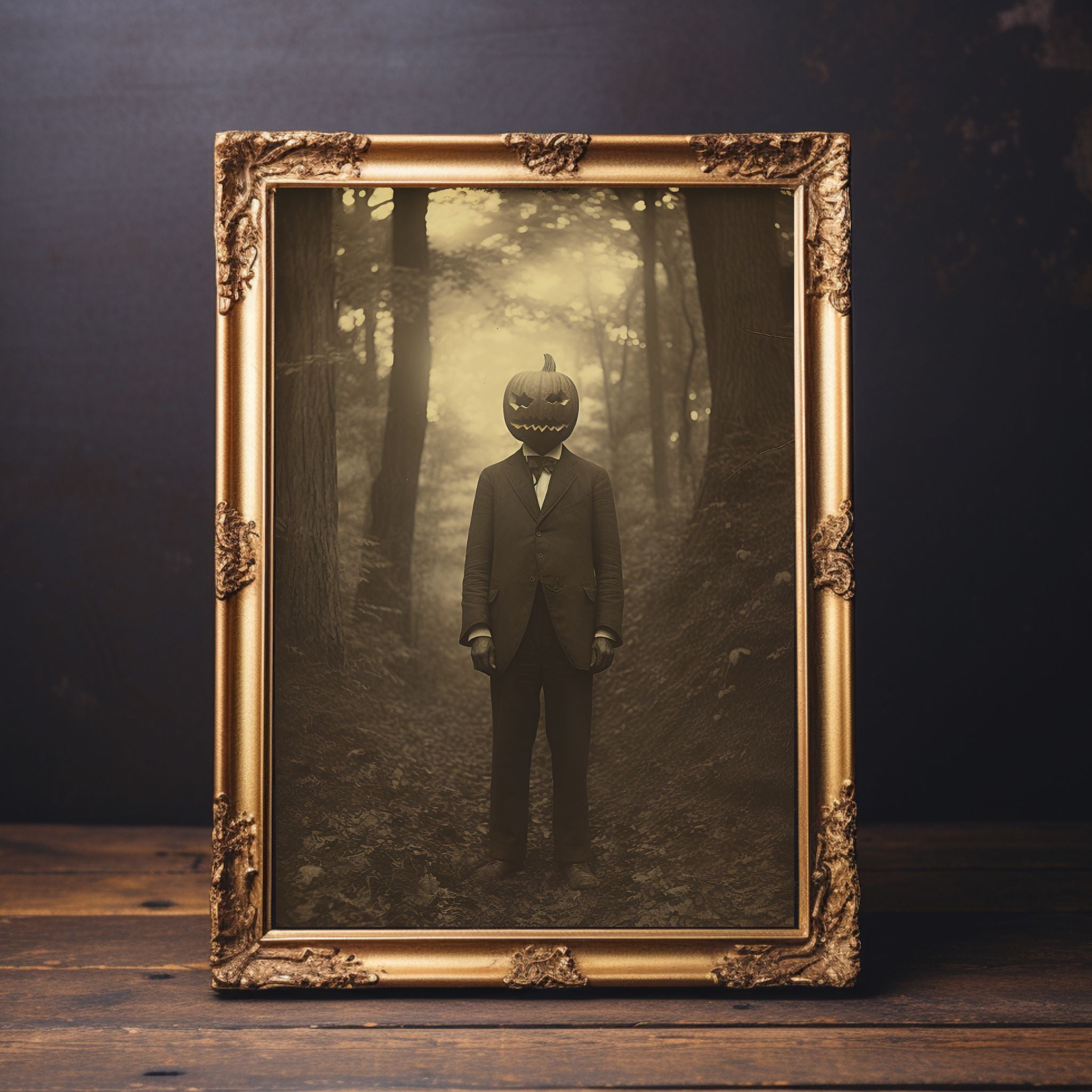 The Pumpkin Reaper Vintage Photography Horror Art Poster