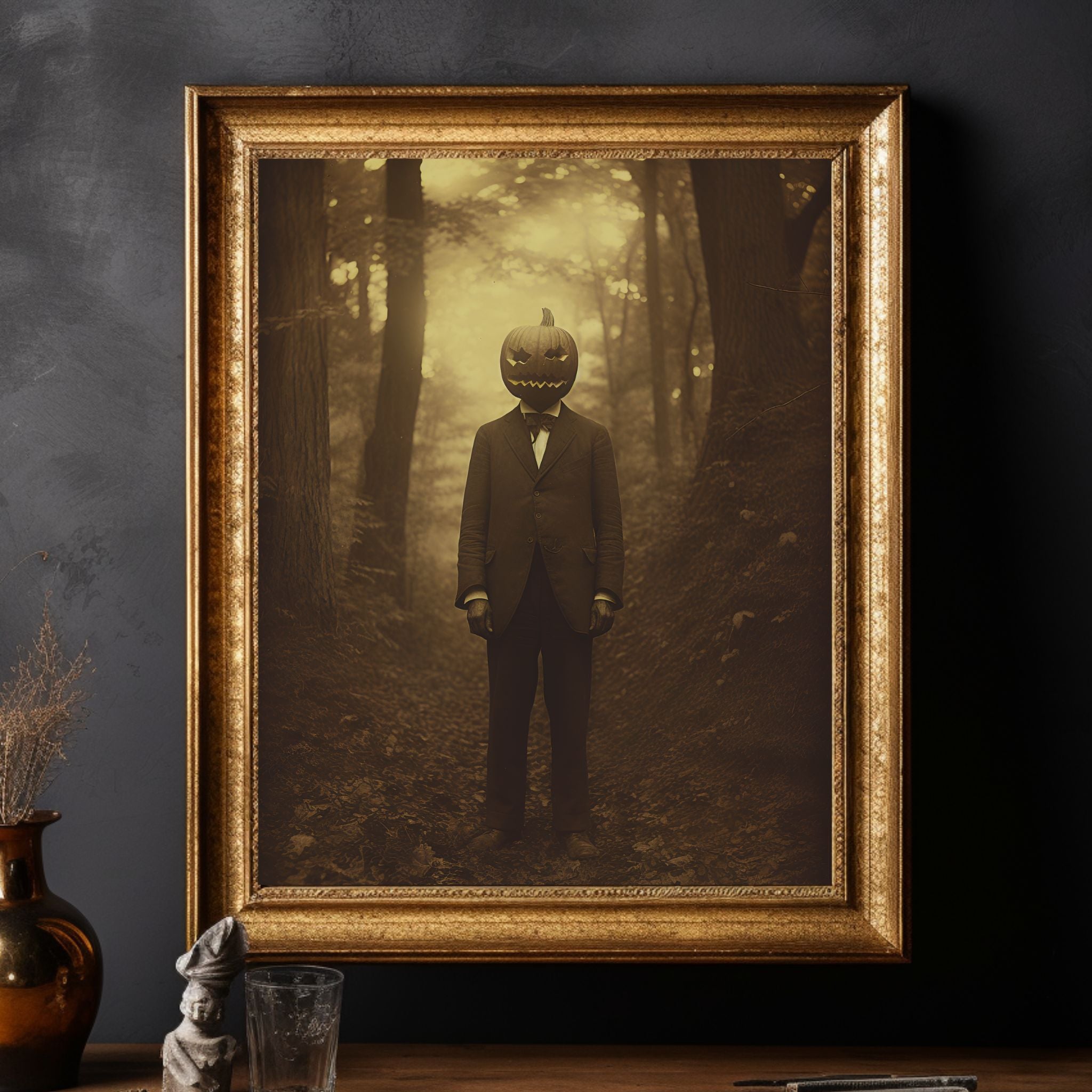 The Pumpkin Reaper Vintage Photography Horror Art Poster