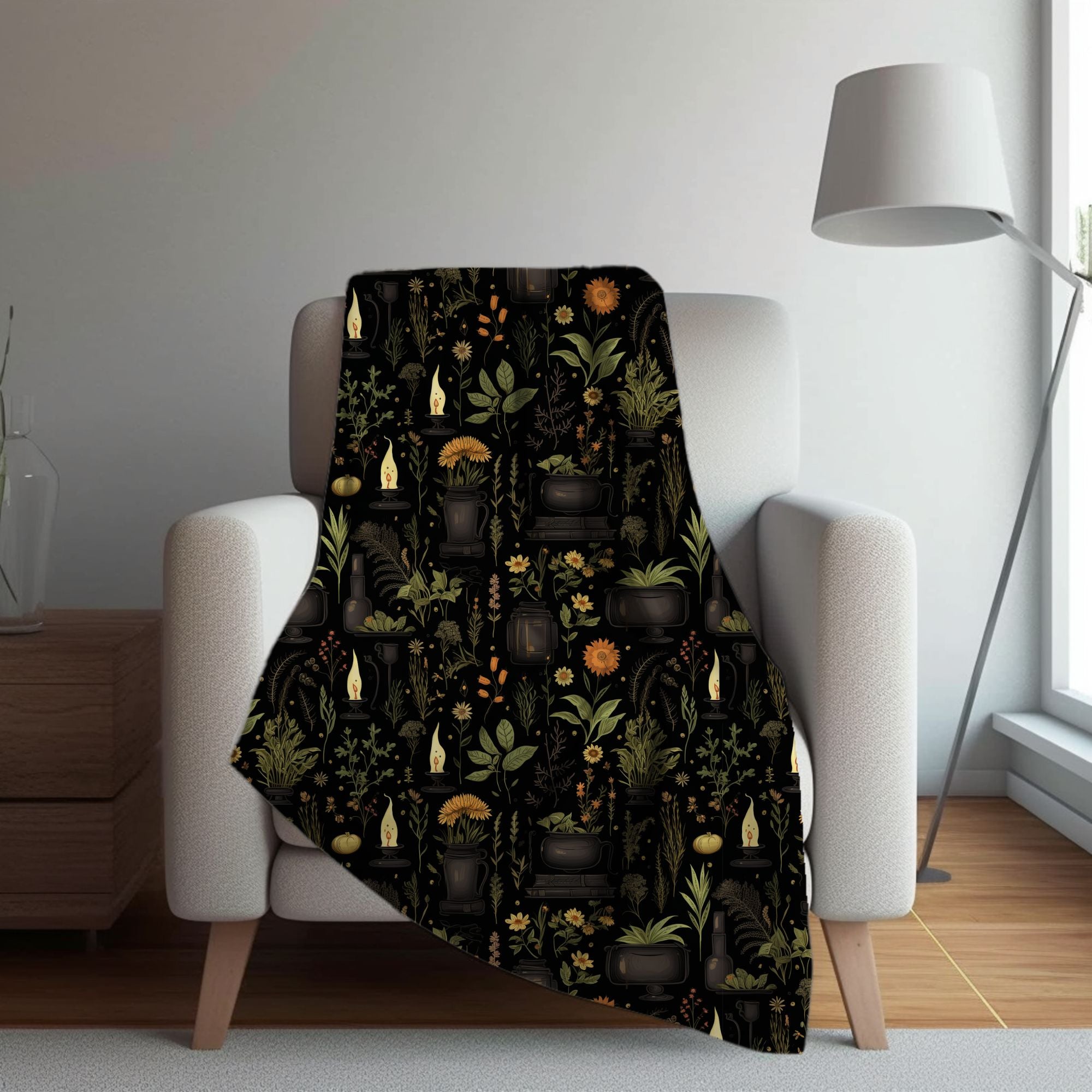 Green Witch Blanket: Sherpa or Velveteen | Herbal Grimoire