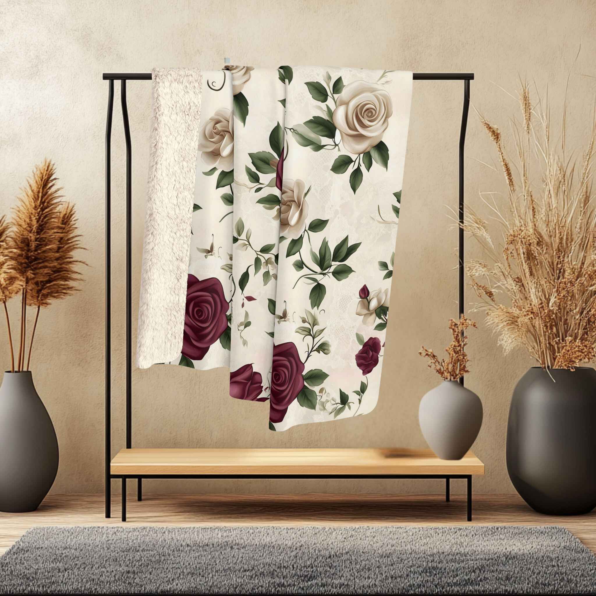 Floral Throw Blanket - Vintage Rose Design | Timeless Bloom