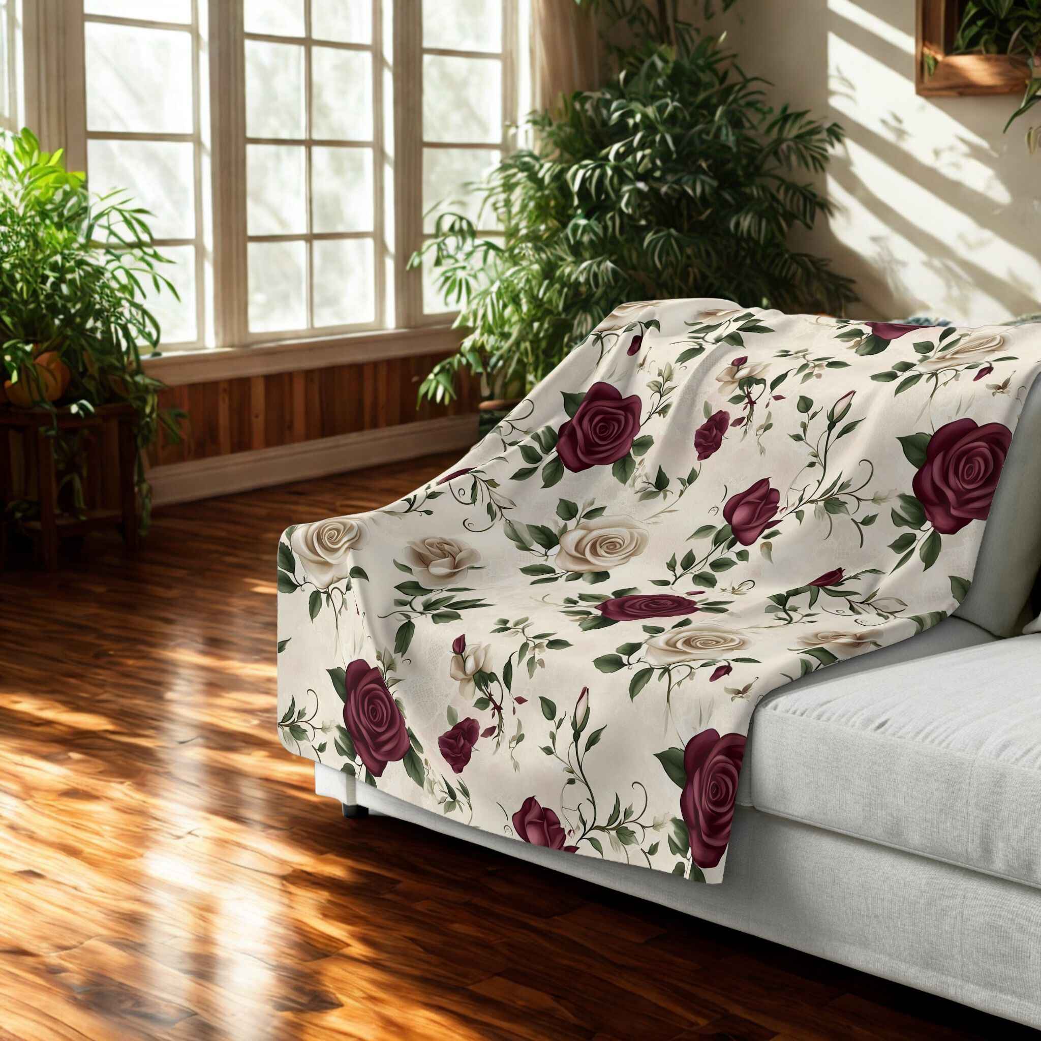 Floral Throw Blanket - Vintage Rose Design | Timeless Bloom