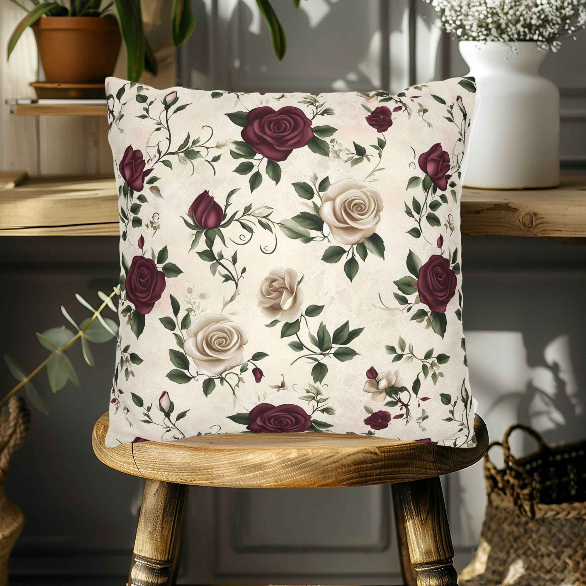 Floral Throw Pillow – Vintage Rose Design | Timeless Bloom