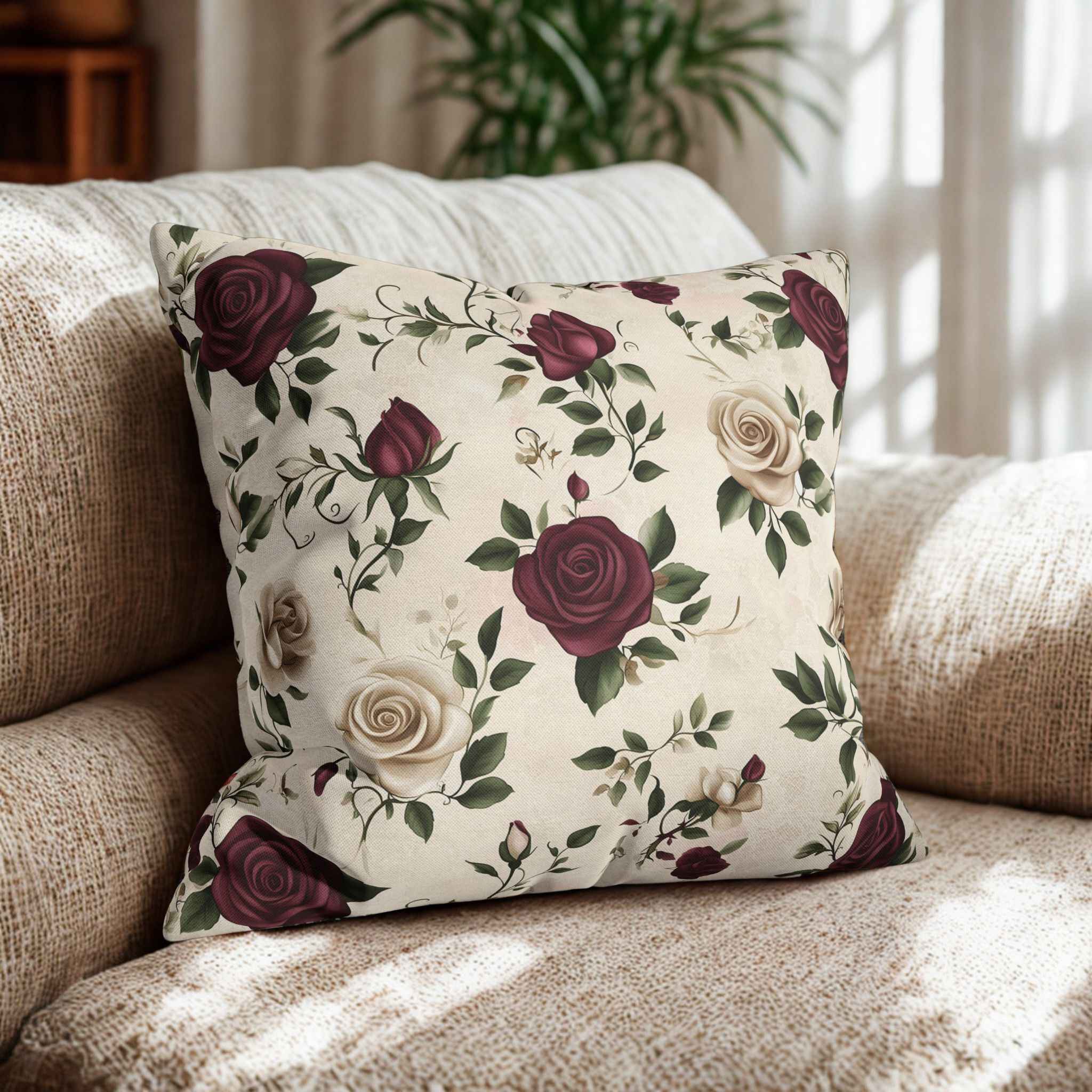 Floral Throw Pillow – Vintage Rose Design | Timeless Bloom