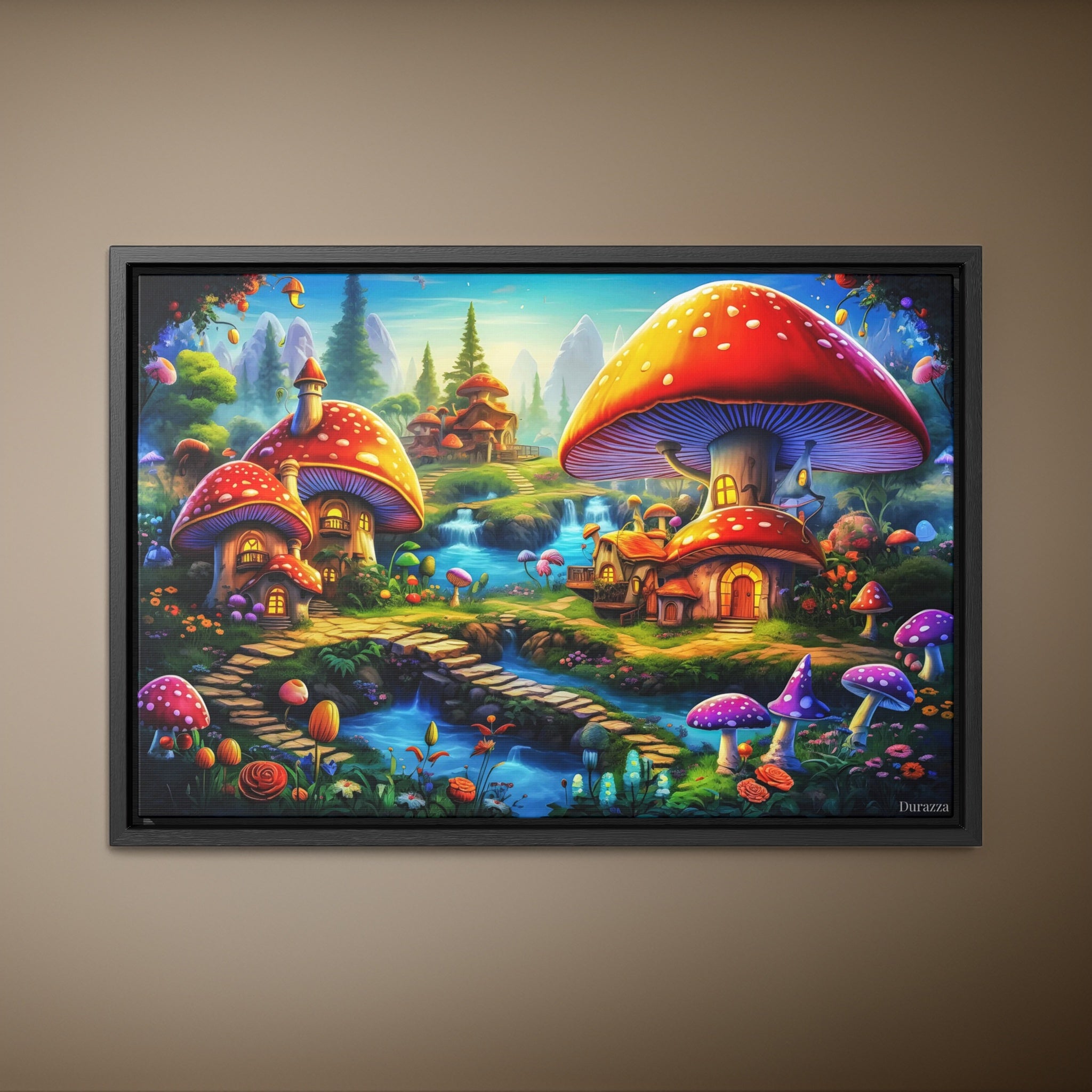 Tiny Toadstool Village Framed Art Print
