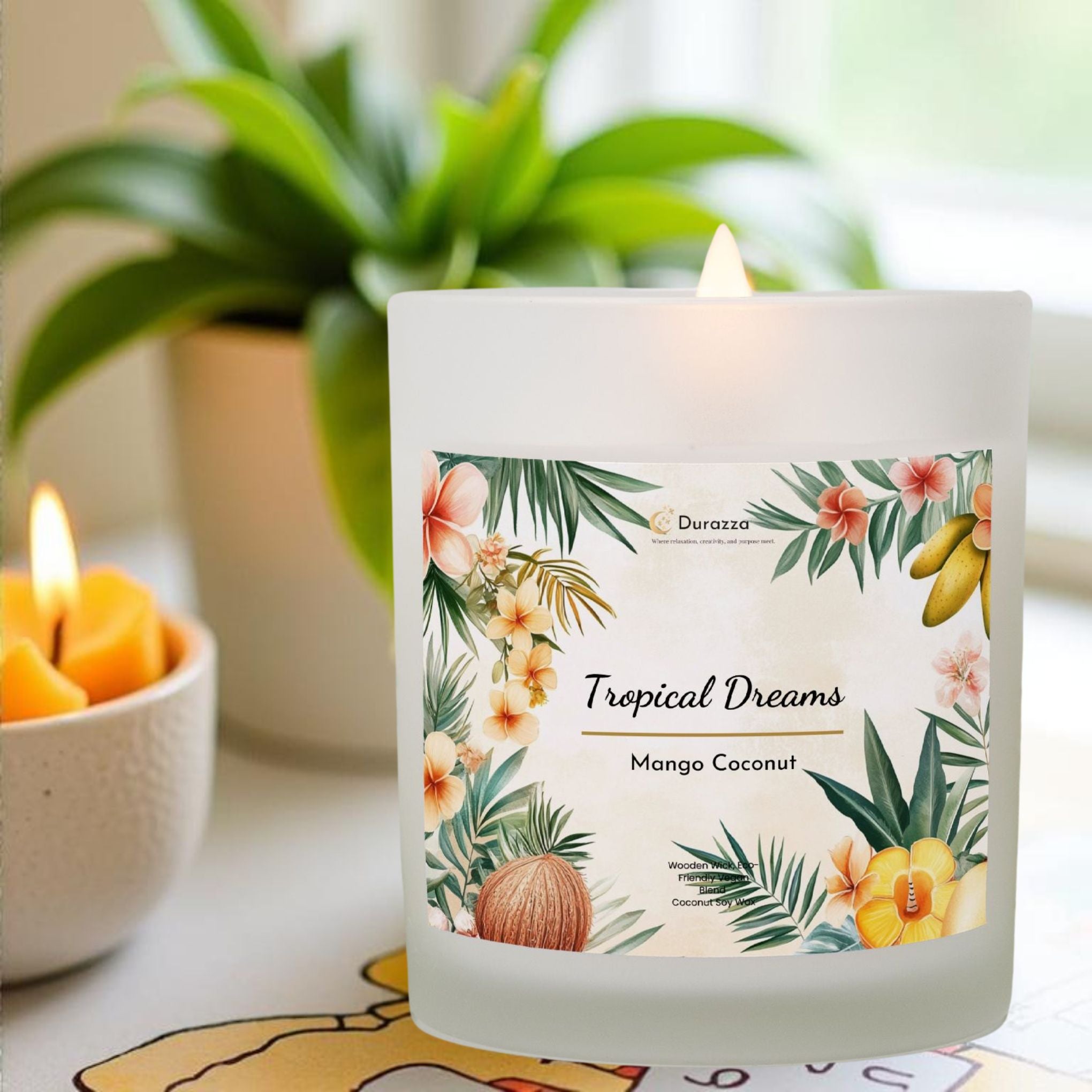 Mango Coconut Scented Candle – Wooden Wick | Tropical Dreams