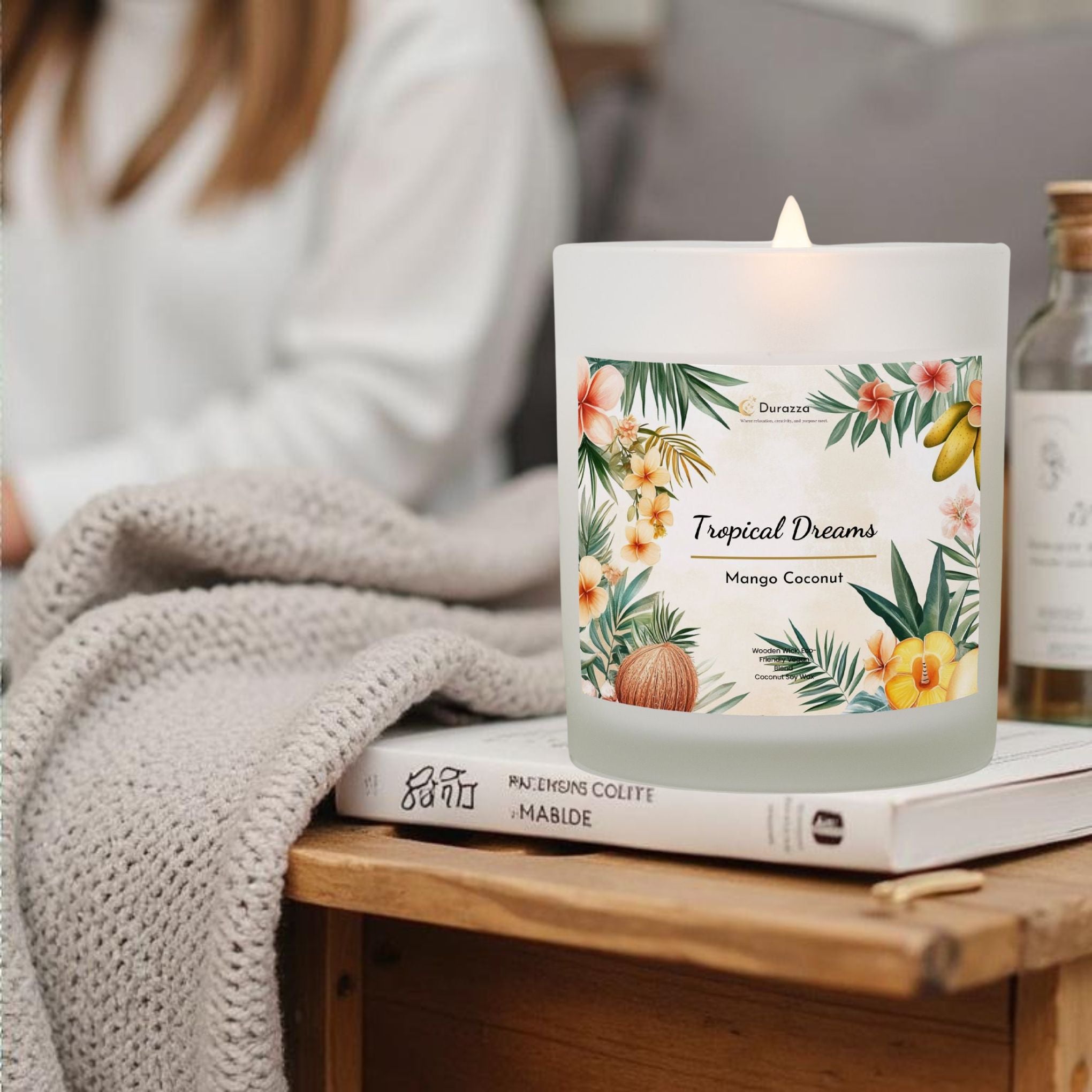 Mango Coconut Scented Candle – Wooden Wick | Tropical Dreams