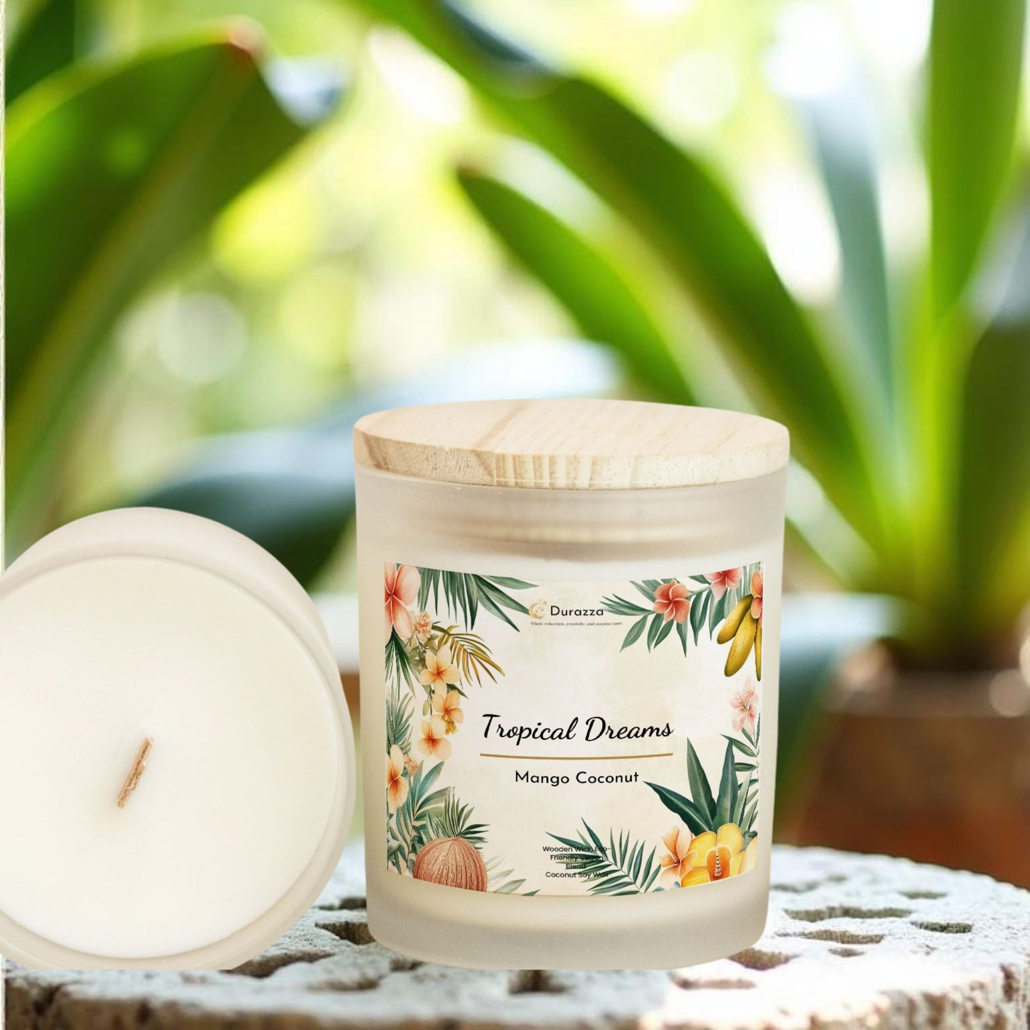 Mango Coconut Scented Candle – Wooden Wick | Tropical Dreams