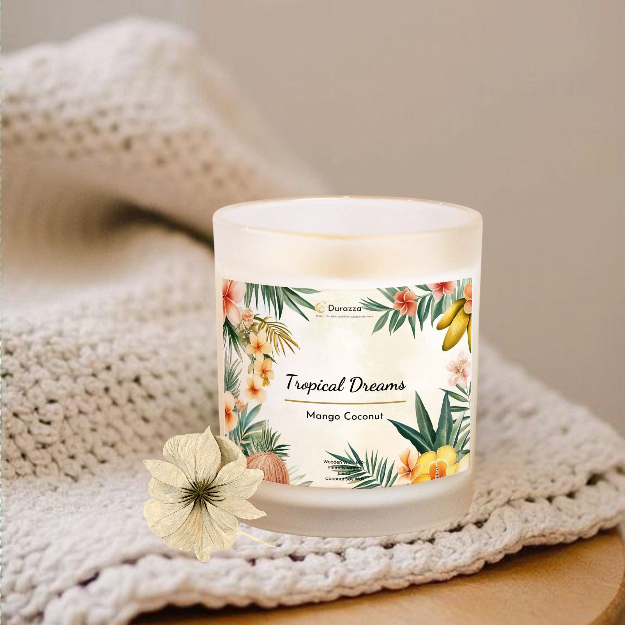 Mango Coconut Scented Candle – Wooden Wick | Tropical Dreams