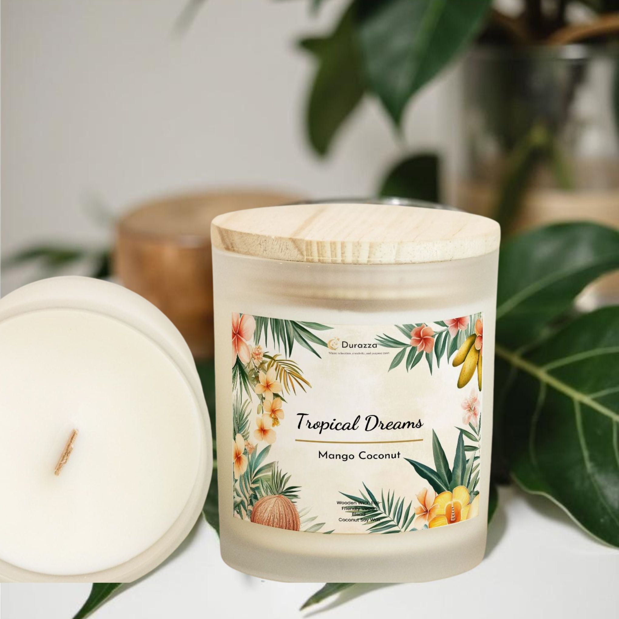 Mango Coconut Scented Candle – Wooden Wick | Tropical Dreams