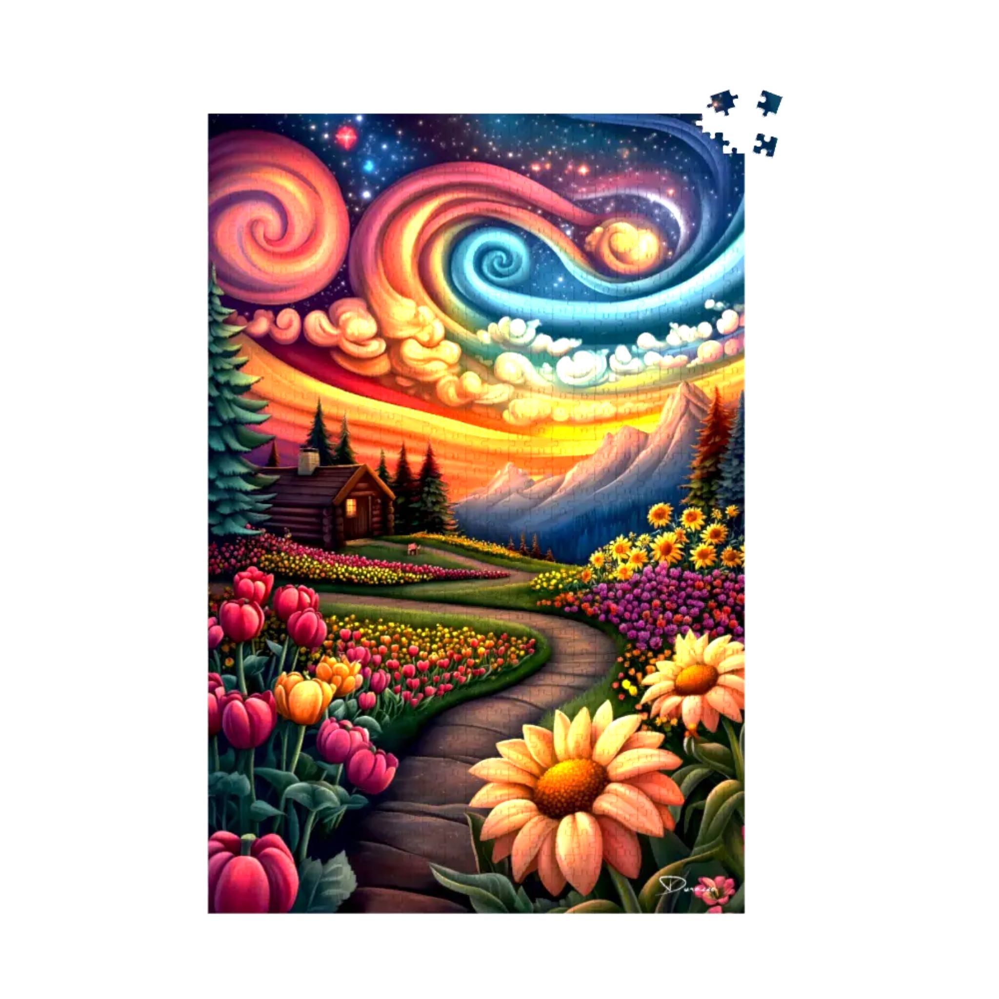 Floral Jigsaw Puzzle - Swirling Sky & Field | Twilight Bloom