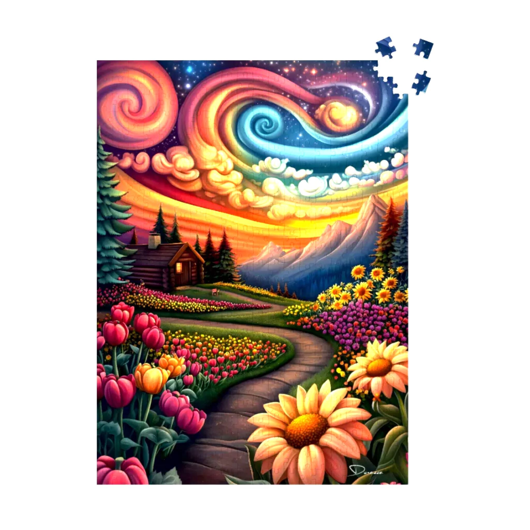 Floral Jigsaw Puzzle - Swirling Sky & Field | Twilight Bloom