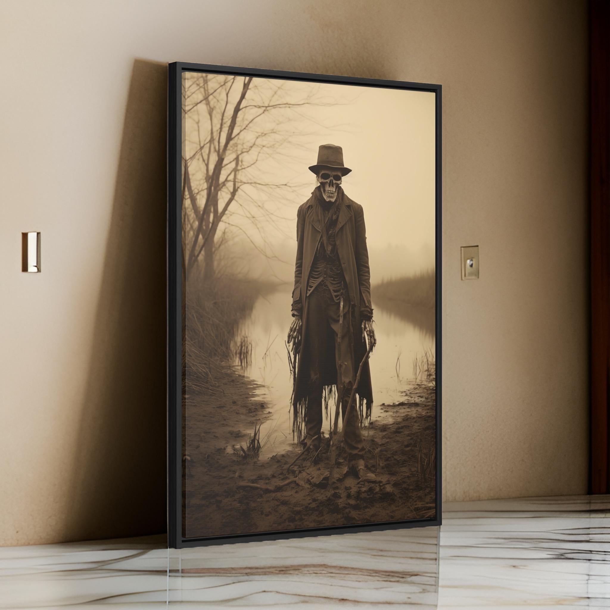 Undead Riverbank Skeleton Wall Art: Vintage Photo