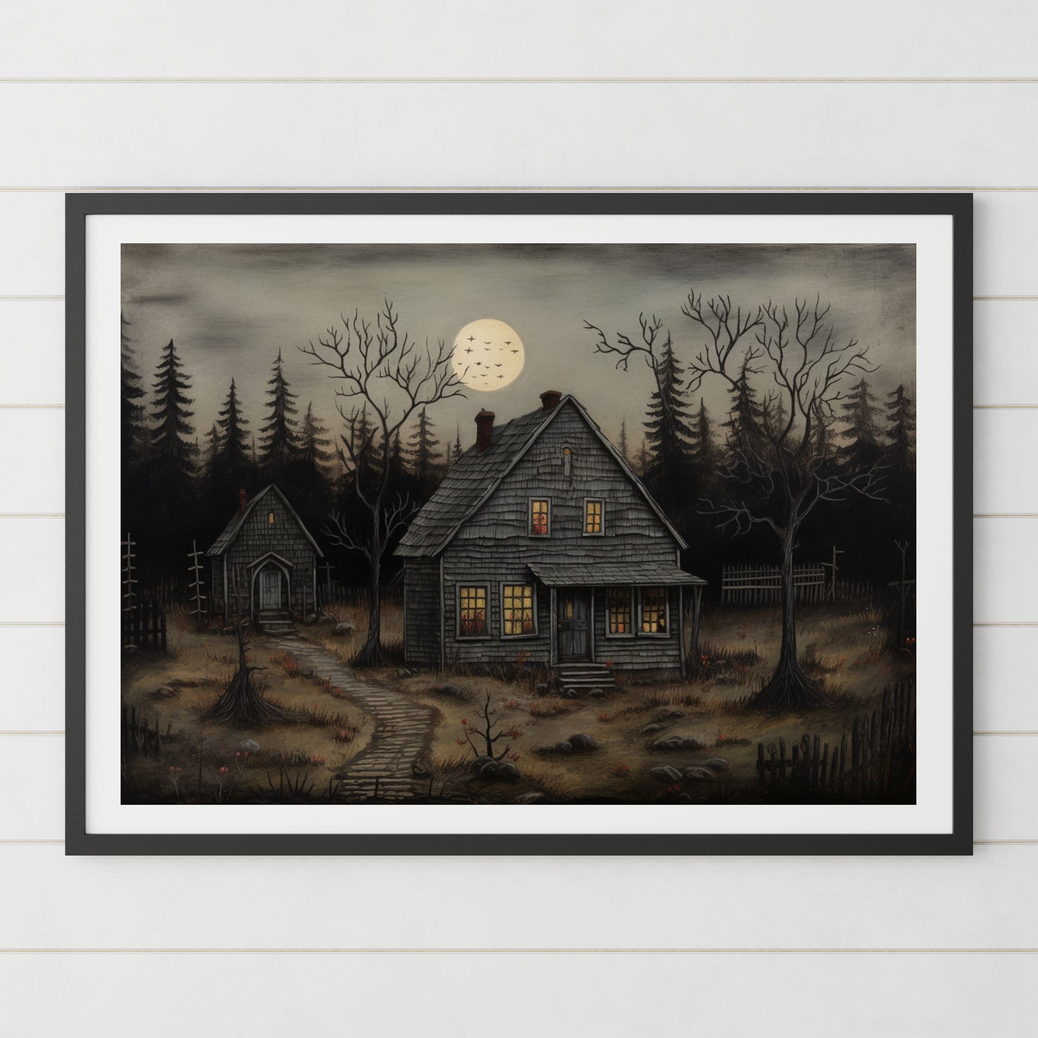 Cabin of Mystery Satin Art Print: Turn of the Century Folk Art