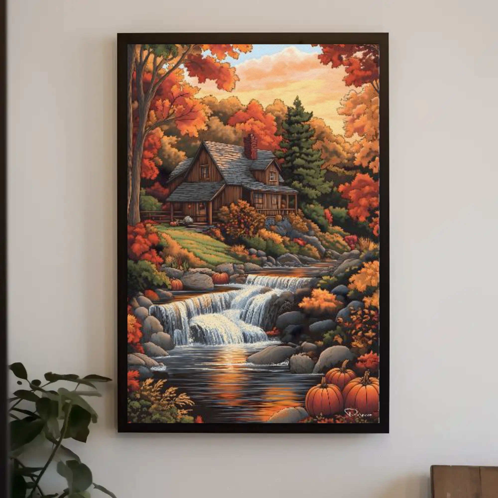 Vermont Fantasy Cottage Wall Art: Autumn Decor