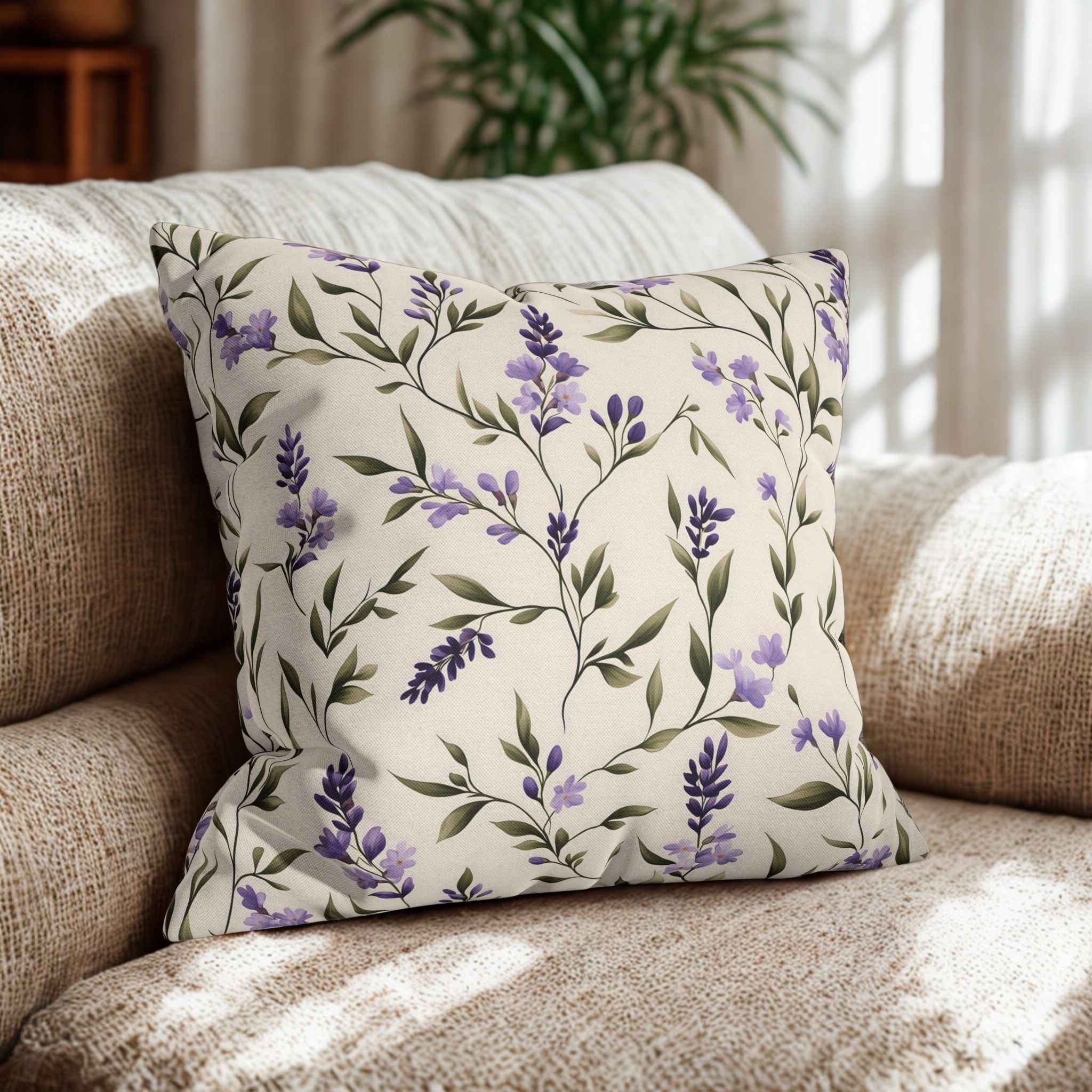 Lavender Throw Pillow – Floral Purple Accent | Violet Meadow