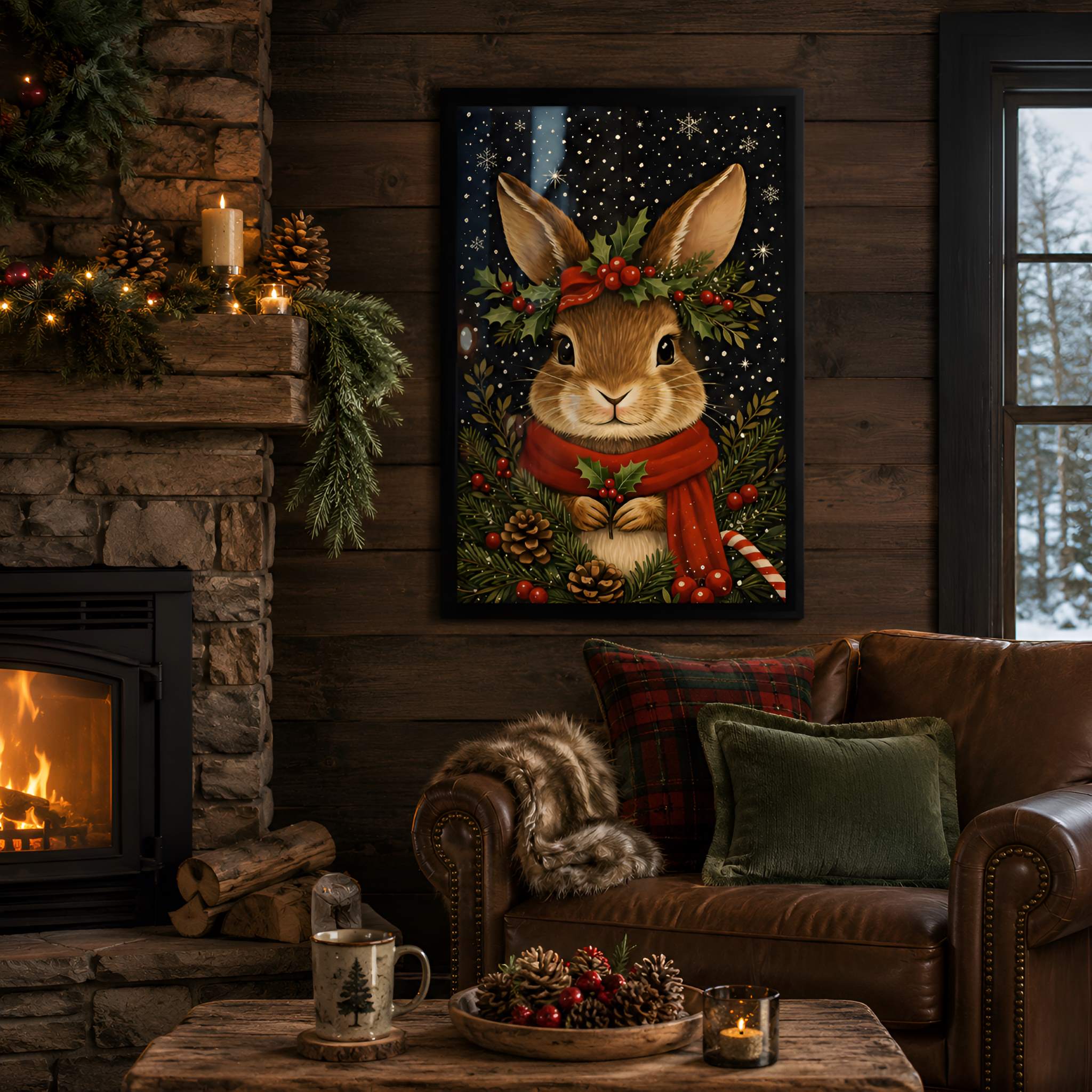 Winter Rabbit Wall Art 12x18 or 24x36 | Bunny Frost – Durazza