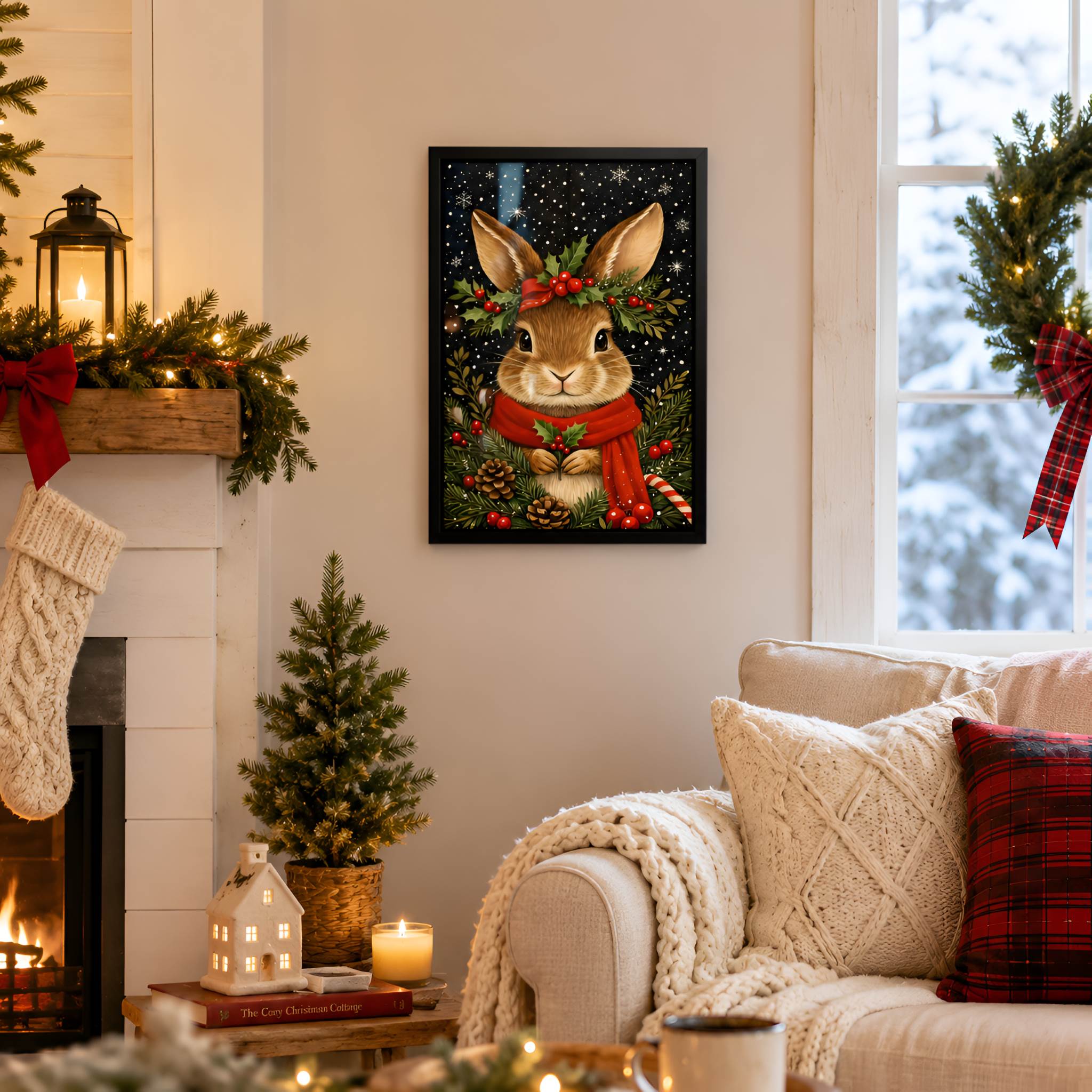 Winter Rabbit Wall Art 12x18 or 24x36 | Bunny Frost – Durazza
