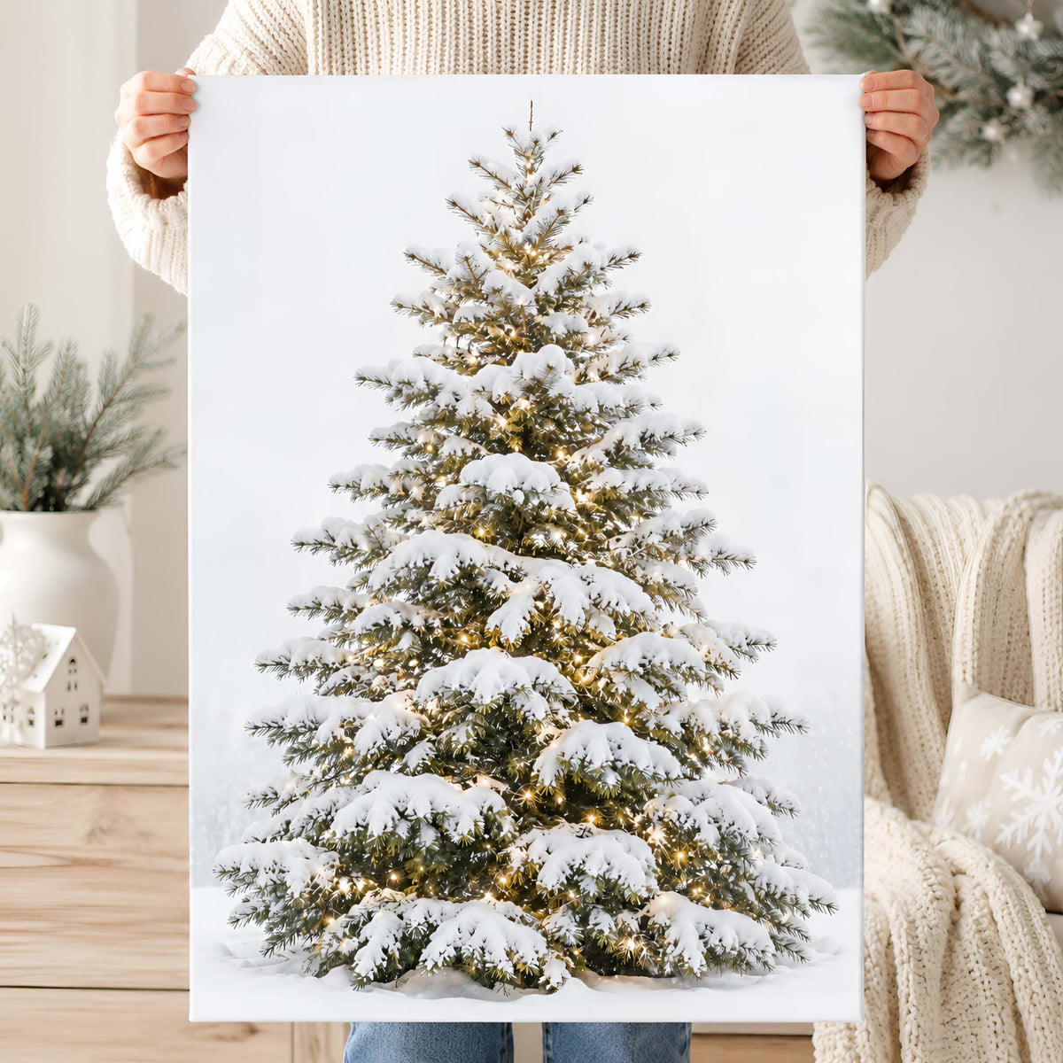Snowy Christmas Tree Canvas Art 16x24 | Twinkle Tree