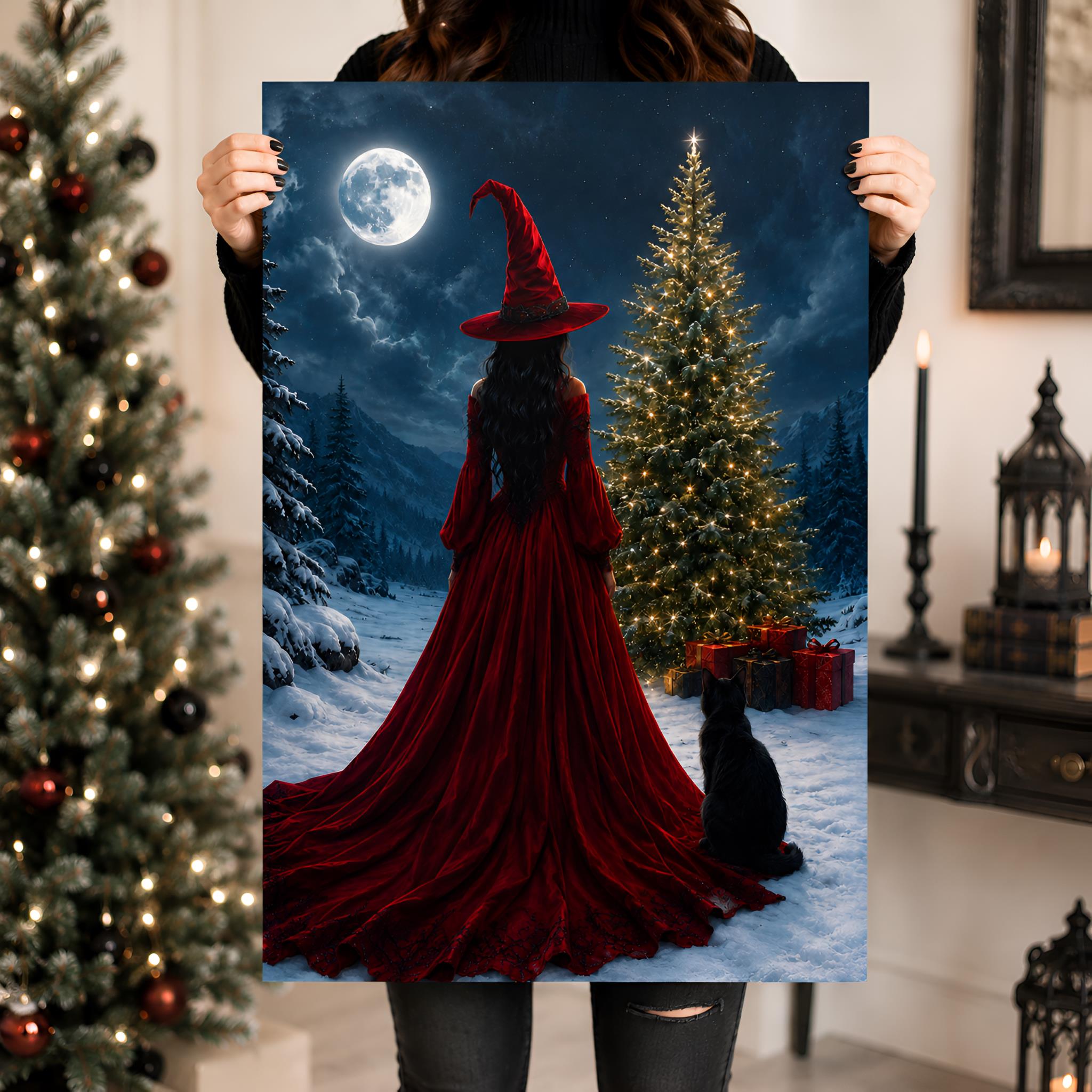 Gothic Christmas Witch Canvas Art 16x24 | Witchy Christmas