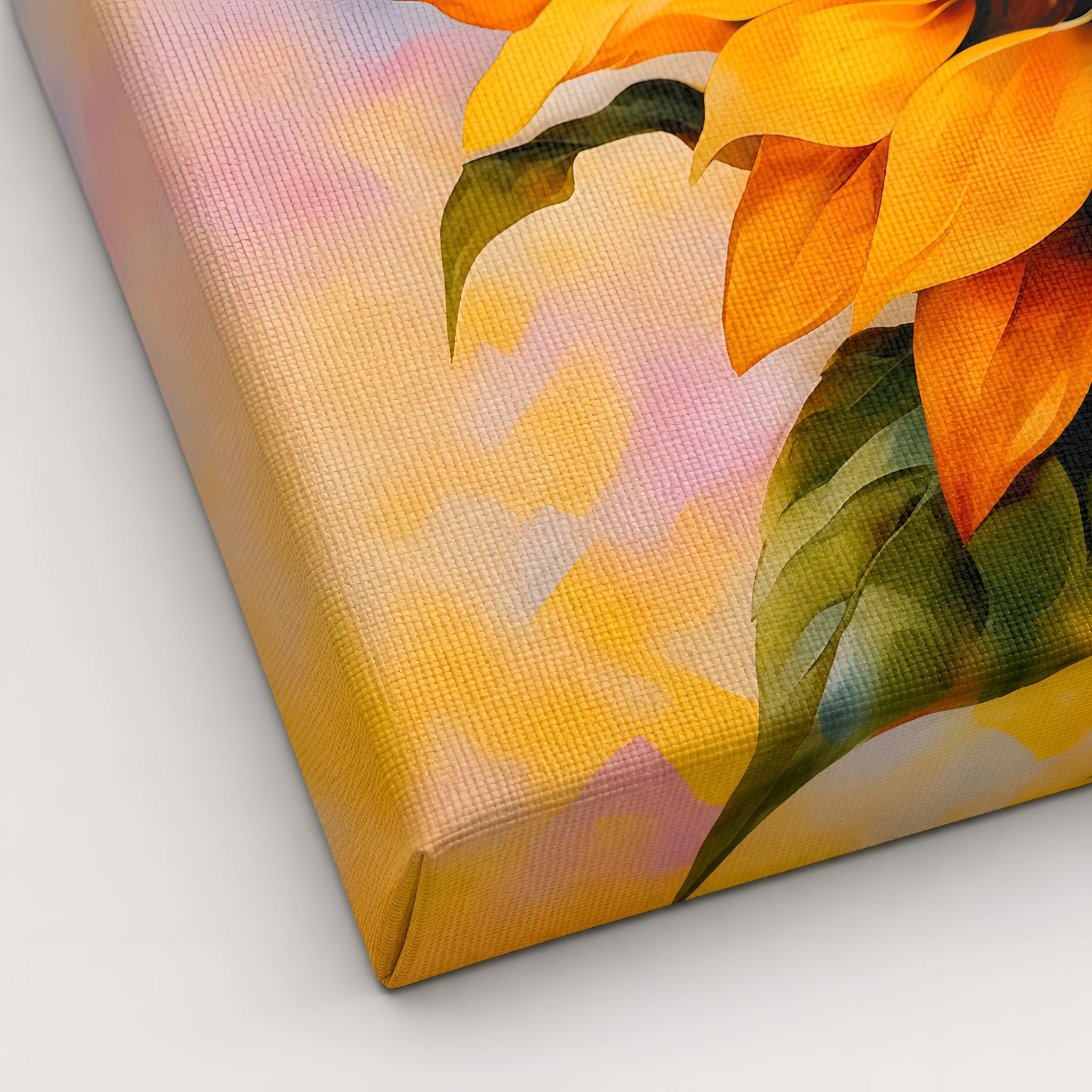 Canvas print of sunflowers with a soft, blurred background.
