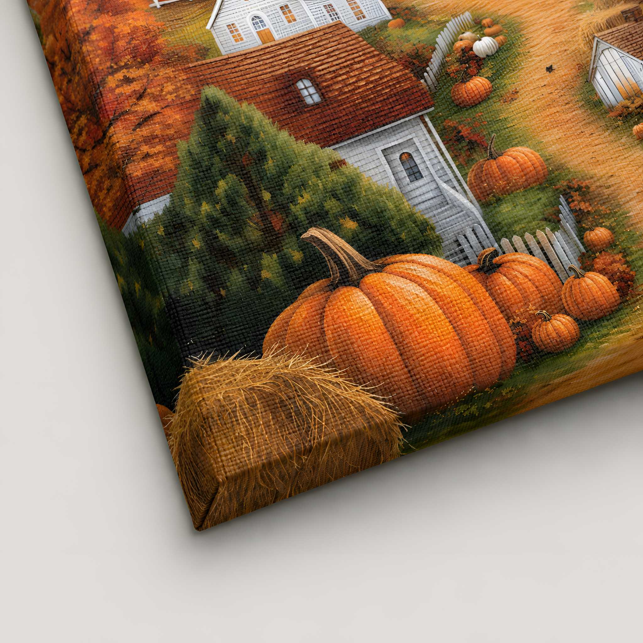 Folk Art Church Village Canvas 16x24 or 24x36 | Harvest Glow