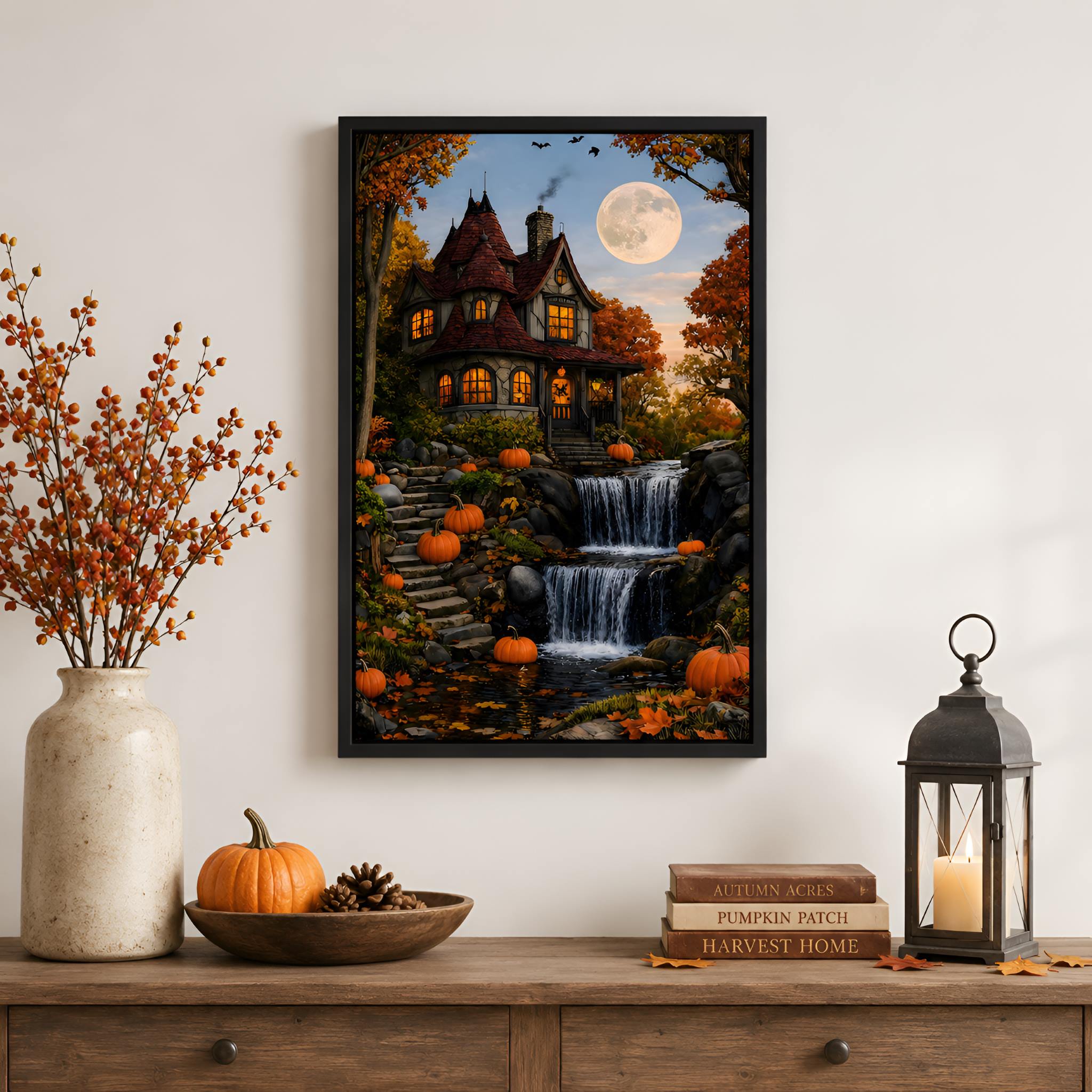 Pumpkin Waterfall Canvas Art 12x18–16x24 | Harvest Waterfall