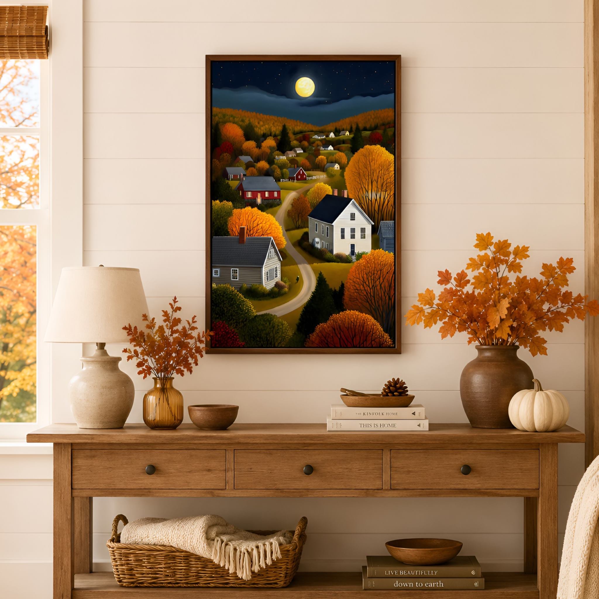 Moonlit Autumn Rustic Canvas 12x18 or 16x24 | Countryside Harvest