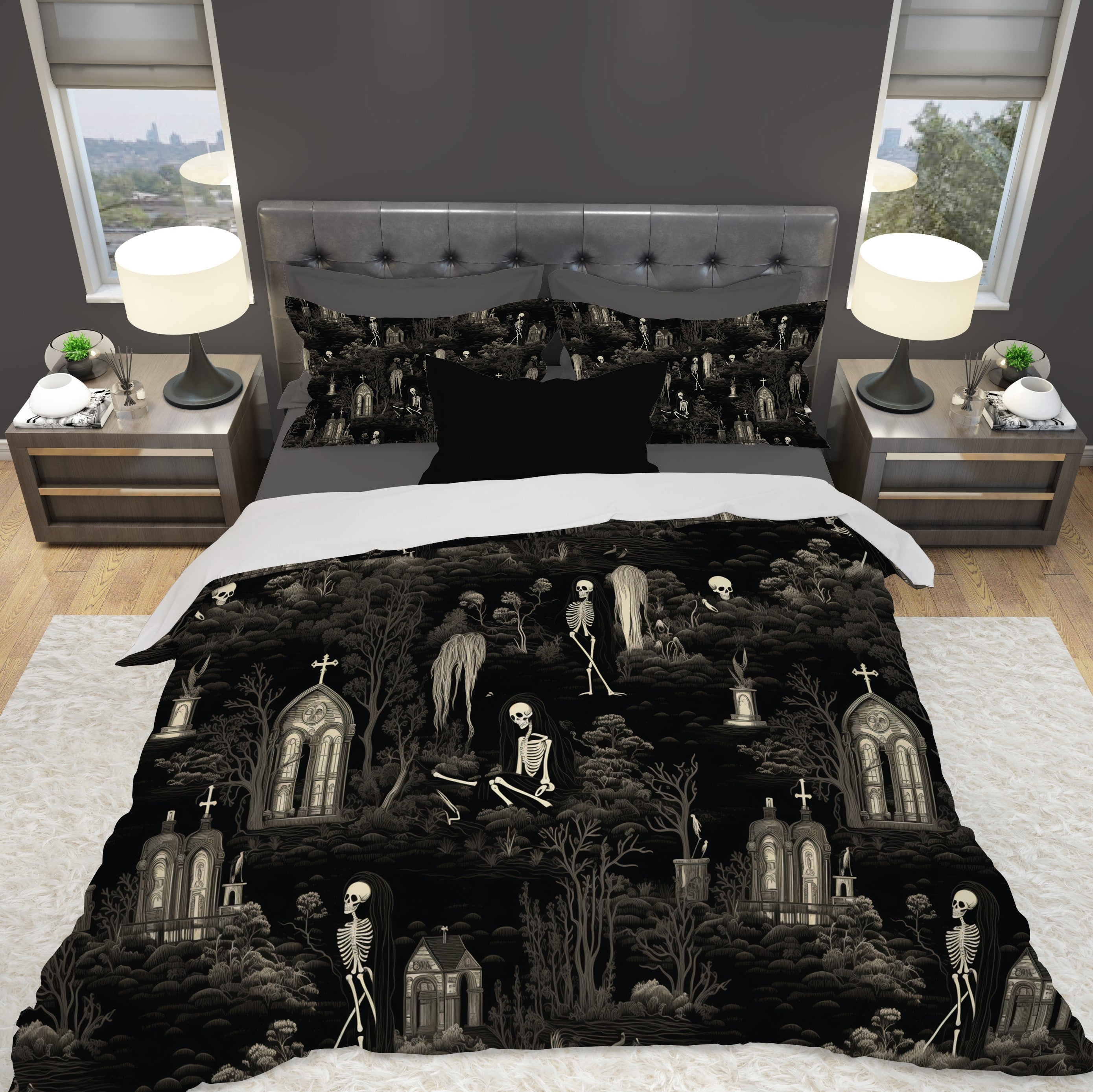 Walking Graveyard Duvet Cover with Pillow Shams, Microfiber