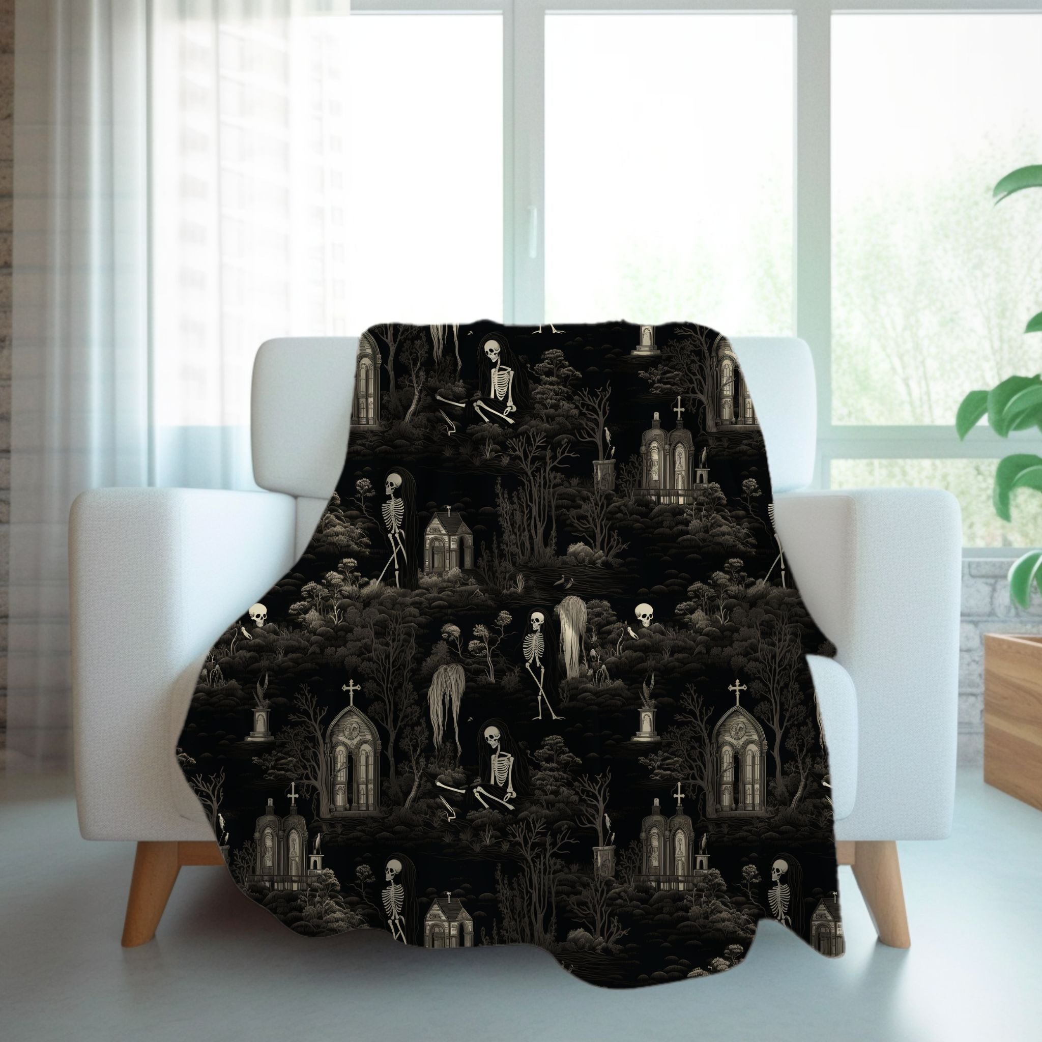 Walking Graveyard Throw Blanket in Sherpa or Velveteen Plush