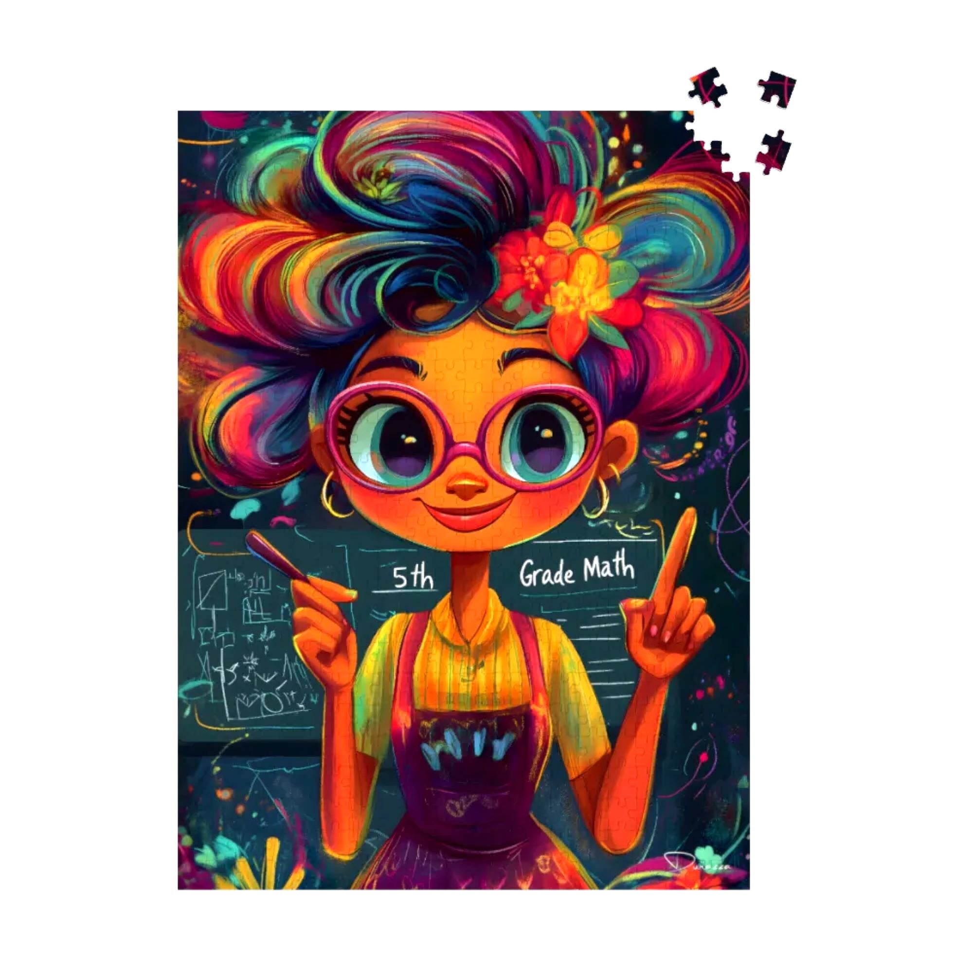 Whimsical Math Teacher Jigsaw Puzzle 500 or 1000 Piece