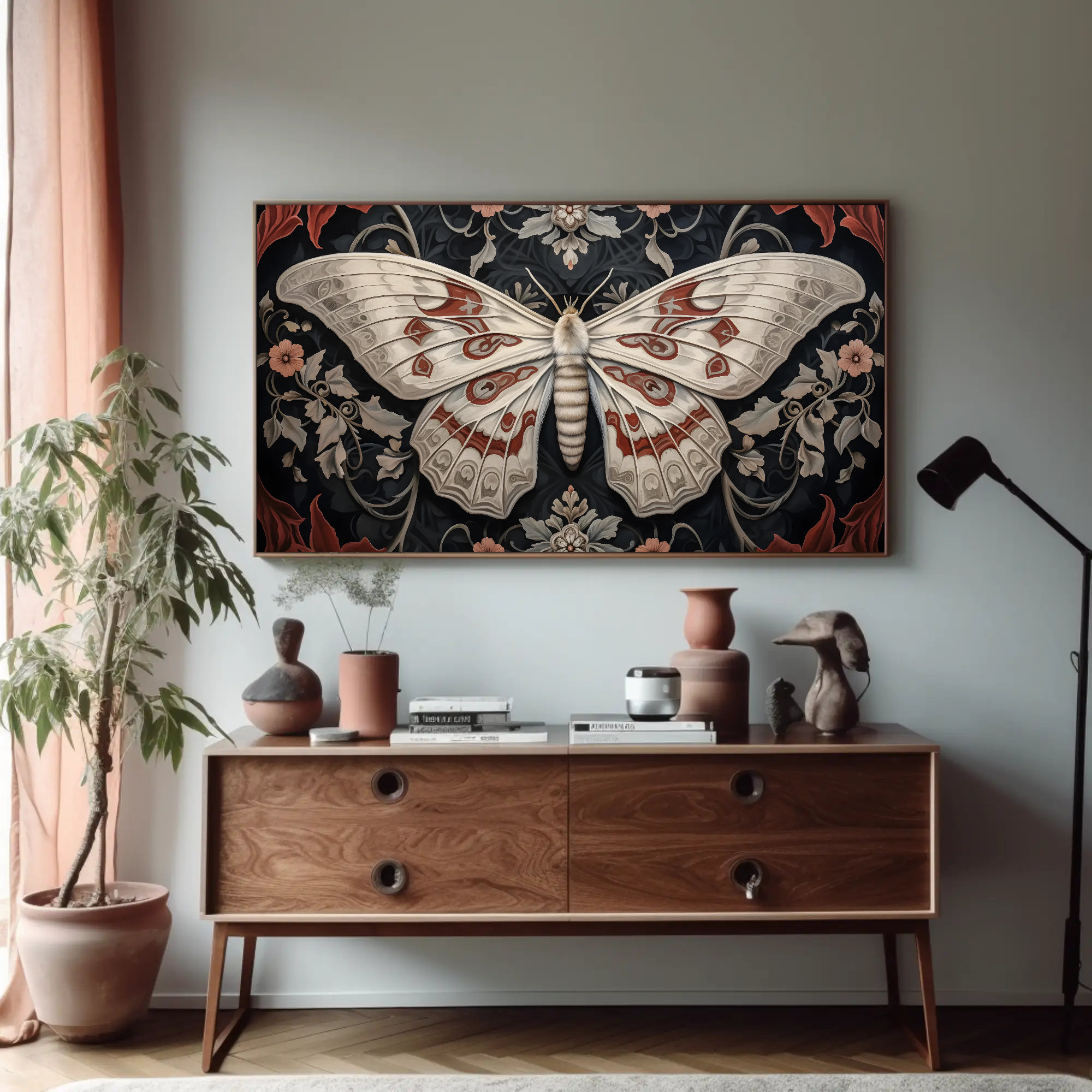 White Moth Vintage Painting: Gothic Wall Art